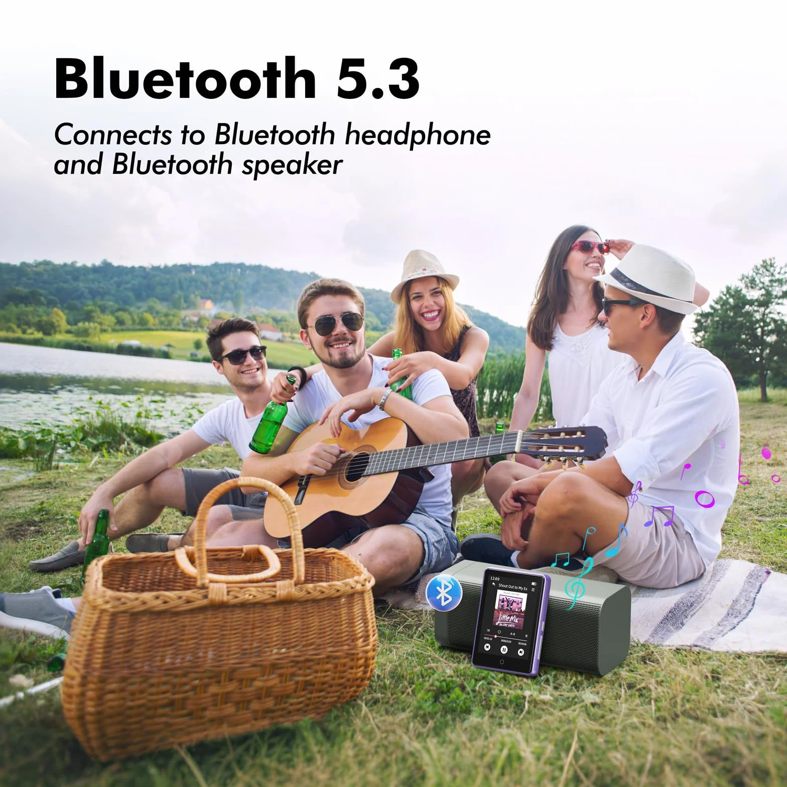 Reproductor MP3 Bluetooth 5.3, 64 GB, Pantalla táctil 2,8 Pulgadas, Sonido HiFi, Radio FM, Ampliable 128 GB (Morado)