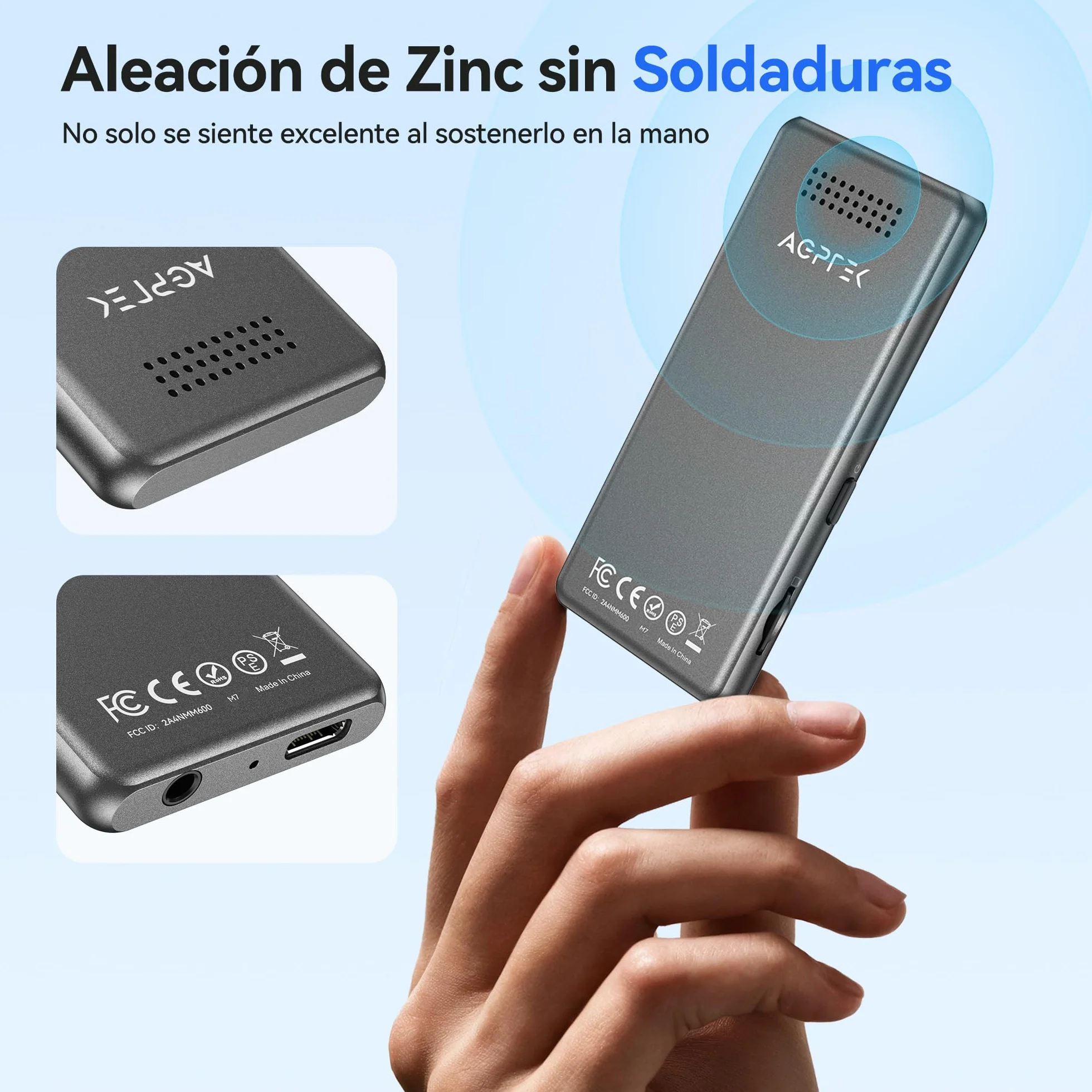 AGPTEK Reproductor MP3 Bluetooth 5.4, 1.8", Metal Portátil, Altavoz Integrado, Radio FM, Botones Táctiles, 128GB