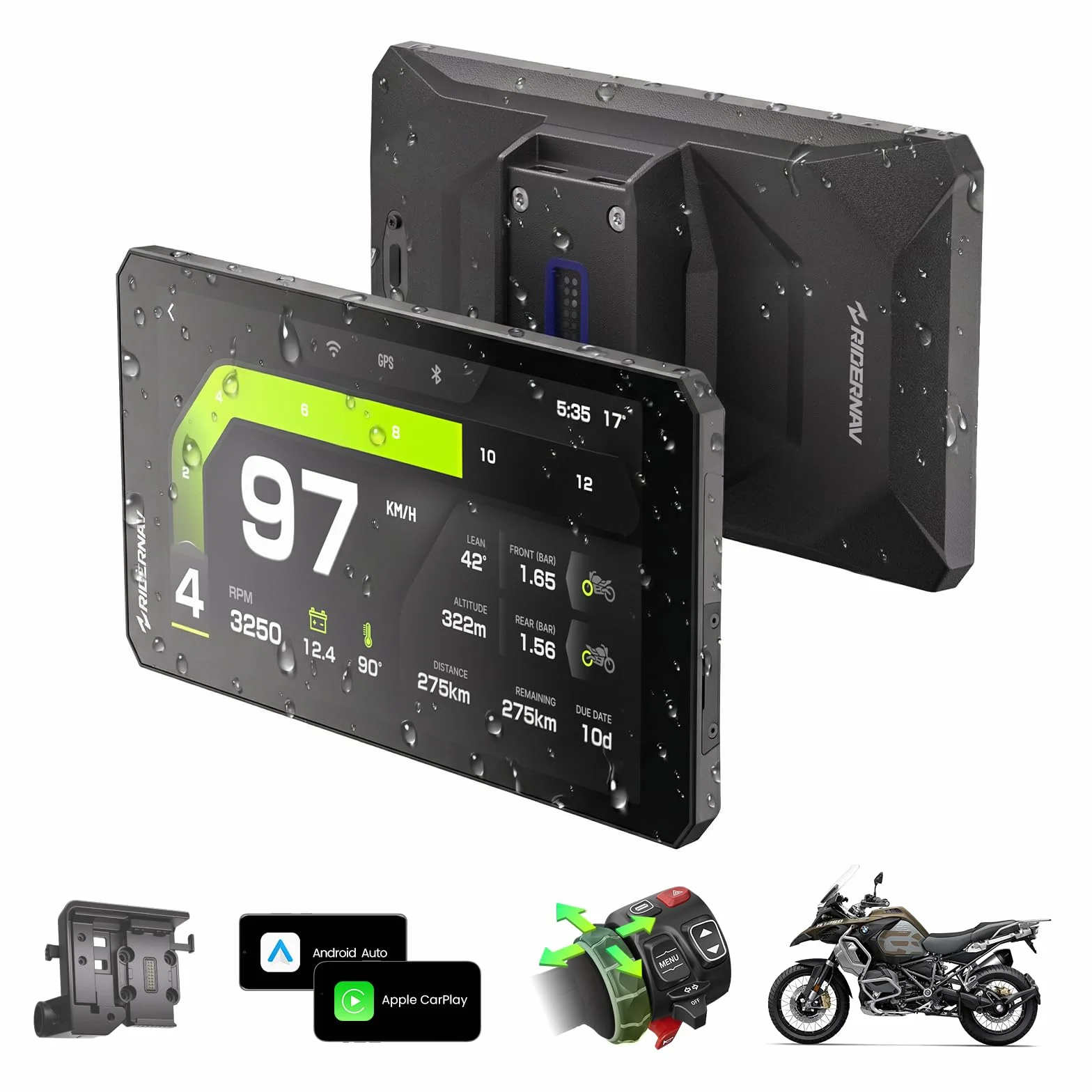 CarPlay y Android Auto Inalámbrico R7M 7" para Motocicletas BMW IP69K GPS OTA