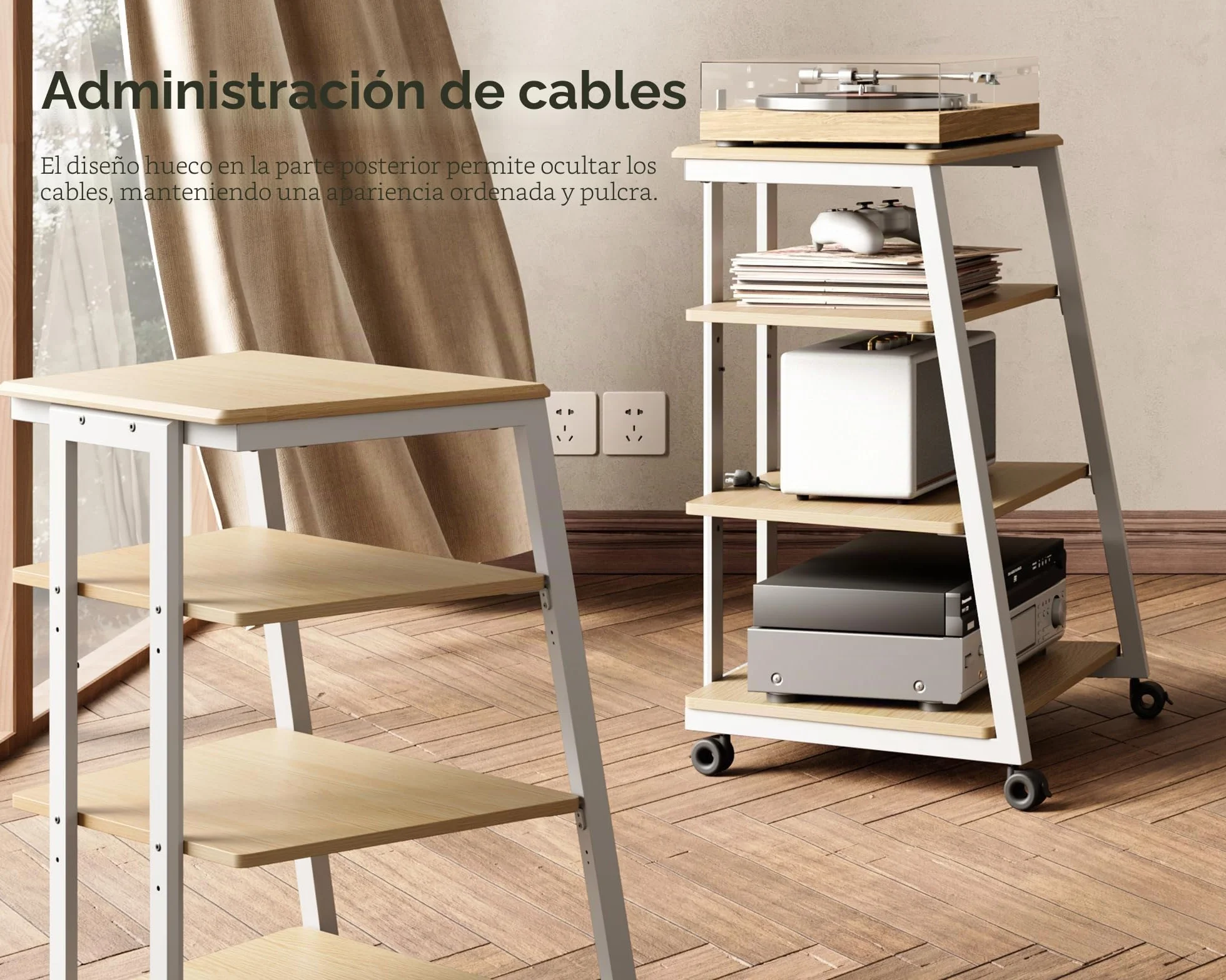 FITUEYES Mueble Tocadiscos de Madera y Metal Mueble HiFi para Tocadiscos Equipo HiFi Muebles HiFi con Estante Regulable Carga MAX. 50kg