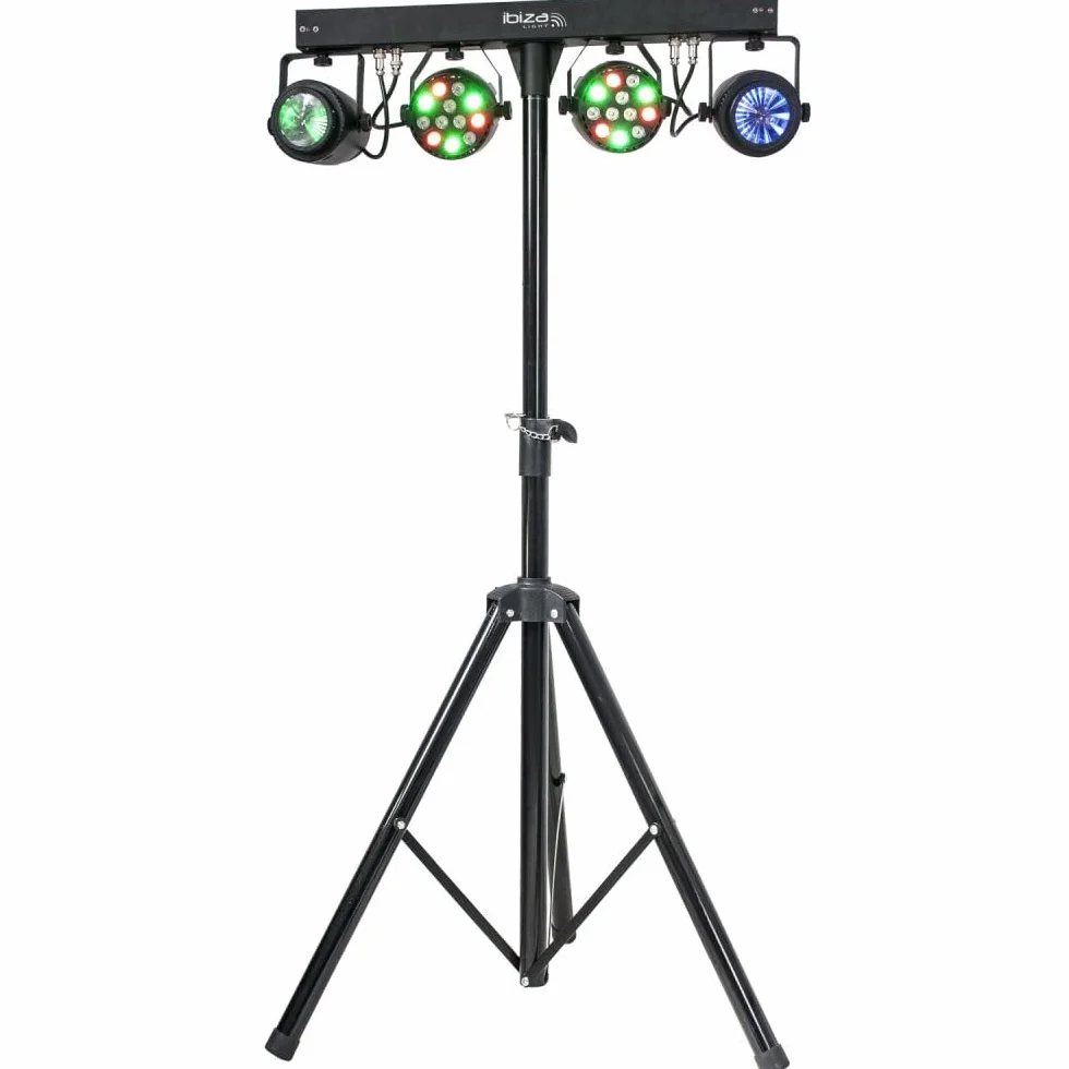 Ibiza - DJLIGHT60 - Soporte de luces con 2 proyectores PAR RGBB & 2 MOON FOWER RGBBBA - Pack LED 4 en 1