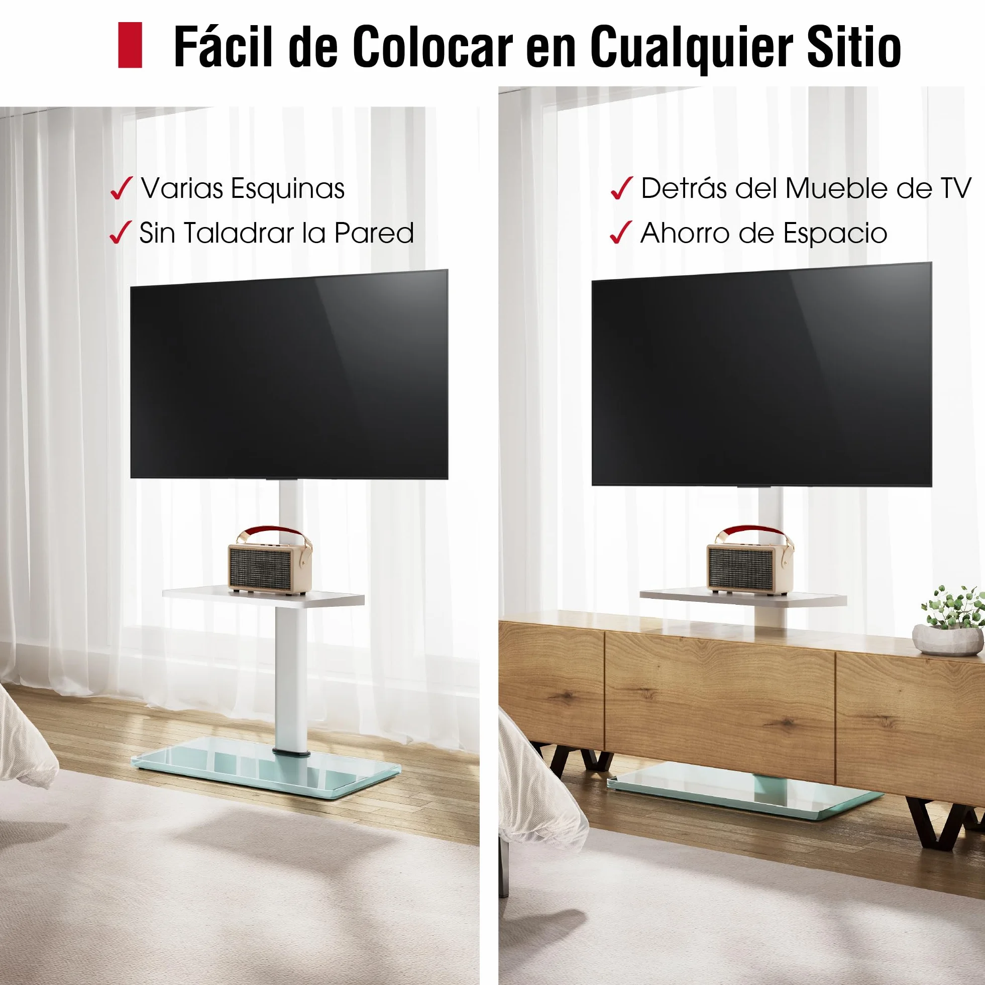 AOKCOS Soporte TV Pie Suelo para 32-70 Pulgadas, Inclinable Giratorio Altura Ajustable, con Laminado máx VESA 400x400mm 40kg Blanco