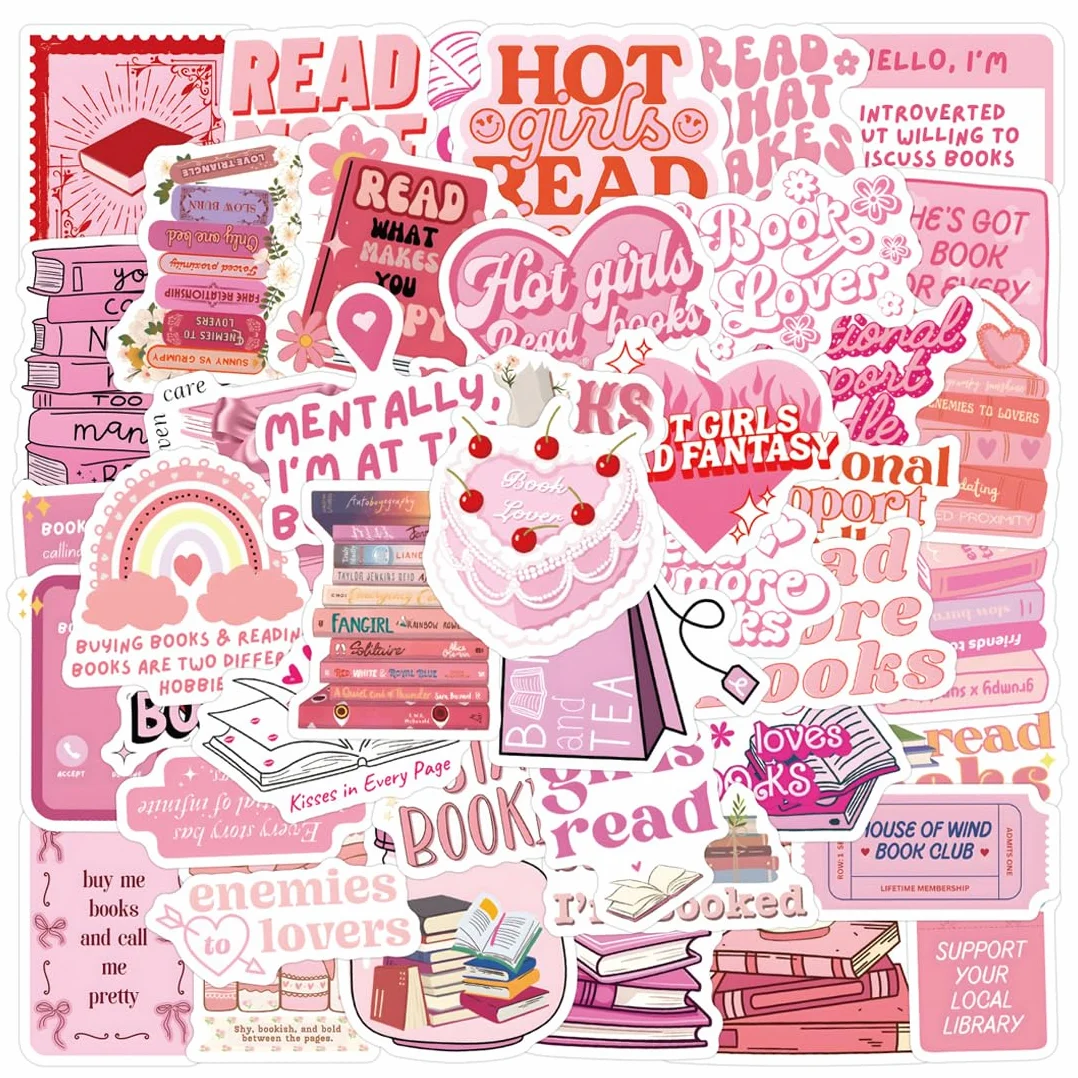 Pegatinas estéticas para Kindle, 60 piezas, cute stickers, regalos para mujeres, niñas, amantes de libros (Rosa)