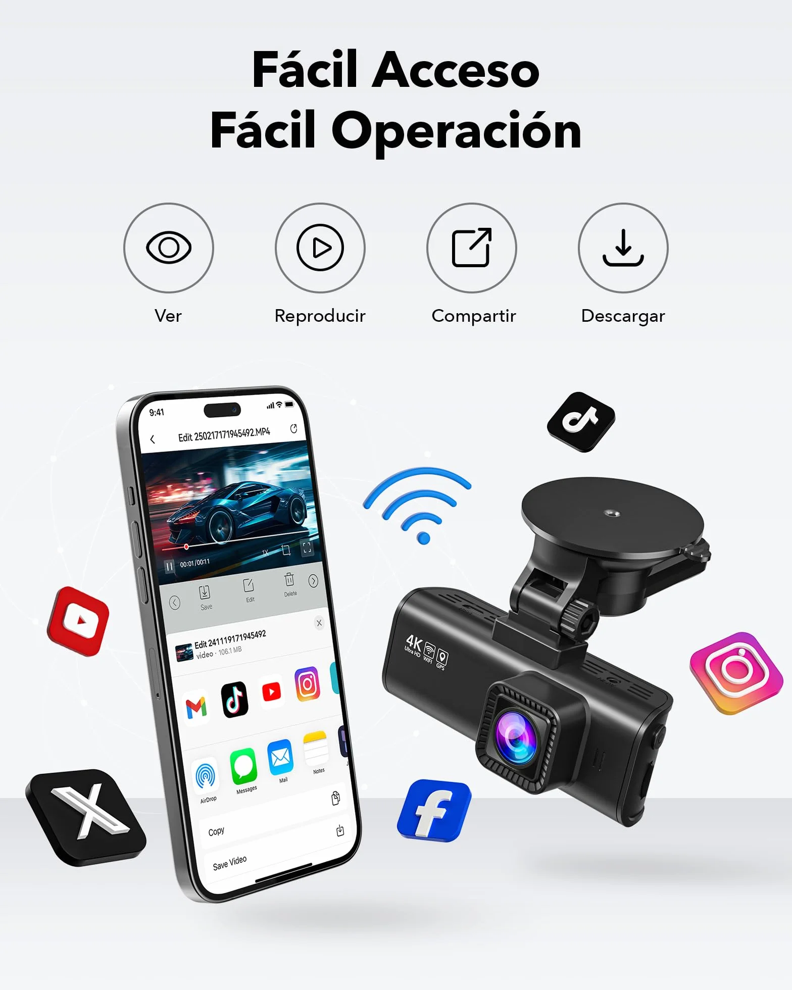 REDTIGER Dashcam 4K/2.5K Delantera y Trasera con STARVIS 2,Pantalla IPS de 3,18 Pulgadas, Tarjeta de 128 GB, WiFi de 5,8 GHz, GPS, WDR Gran Angular de 170°, Admite hasta 256 GB (F7NP)