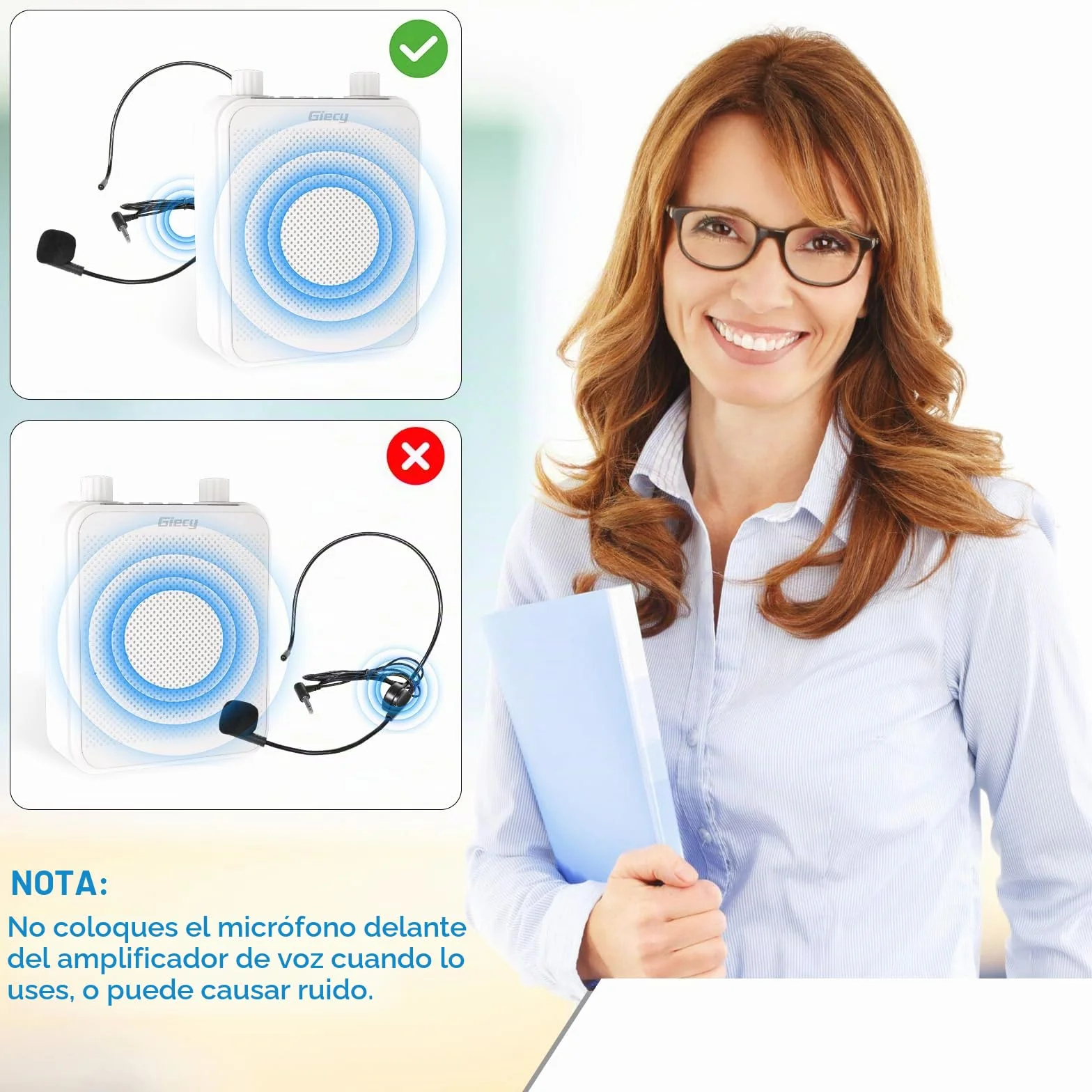Amplificador de Voz portátil con micrófono batería Recargable 2800mah, Sistema de megafonía para Profesores, guías turísticos, Entrenadores Deportivos, presentadore(Blanco)