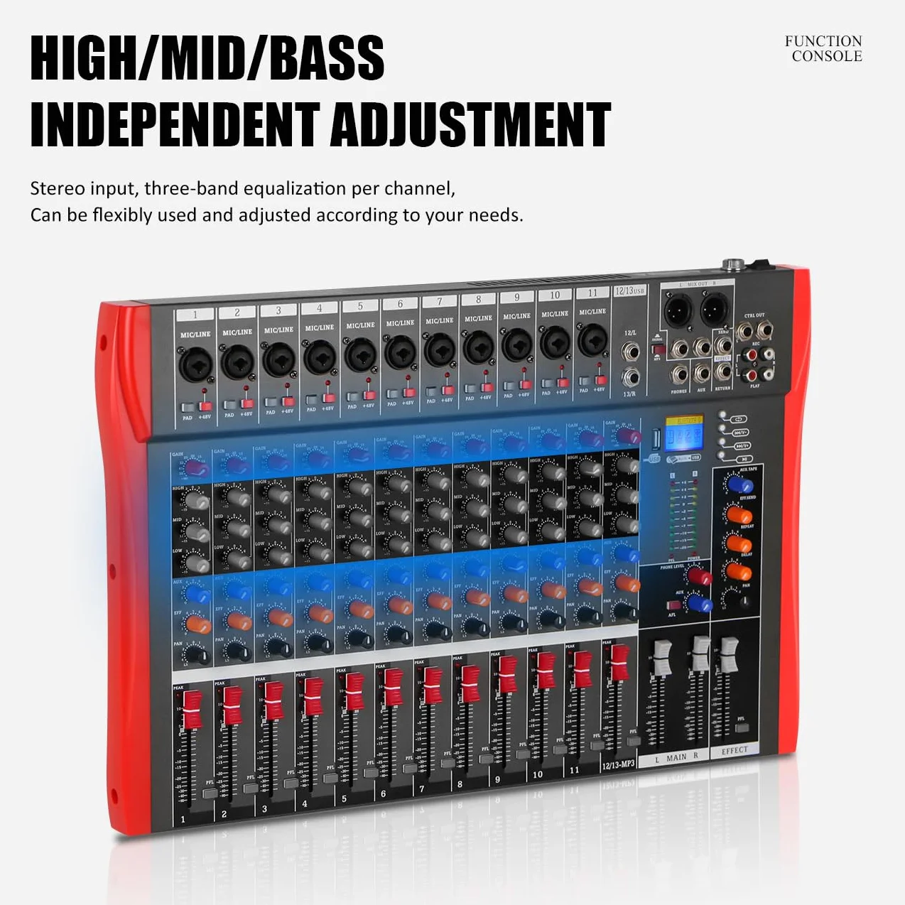 estudio Live mezclador 12 canales DJ profesional stereo sound consola grabación ordenador reproducción alimentación fantasma USB digital audio mixer amplificador