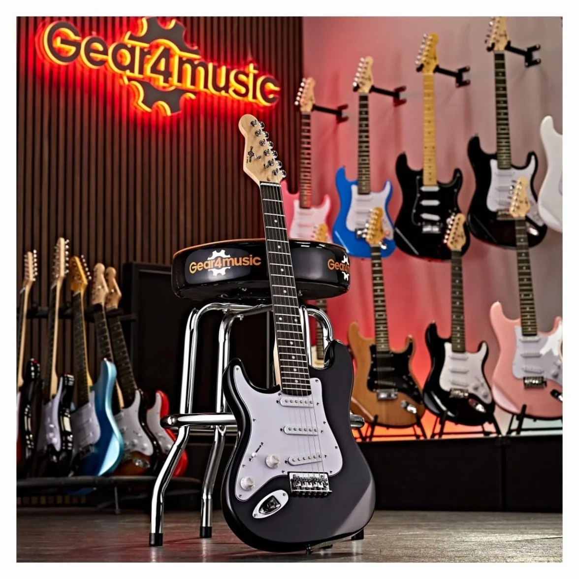 Guitarra eléctrica zurda tamaño 3/4 para principiantes con amplificador de 10W y accesorios, negro