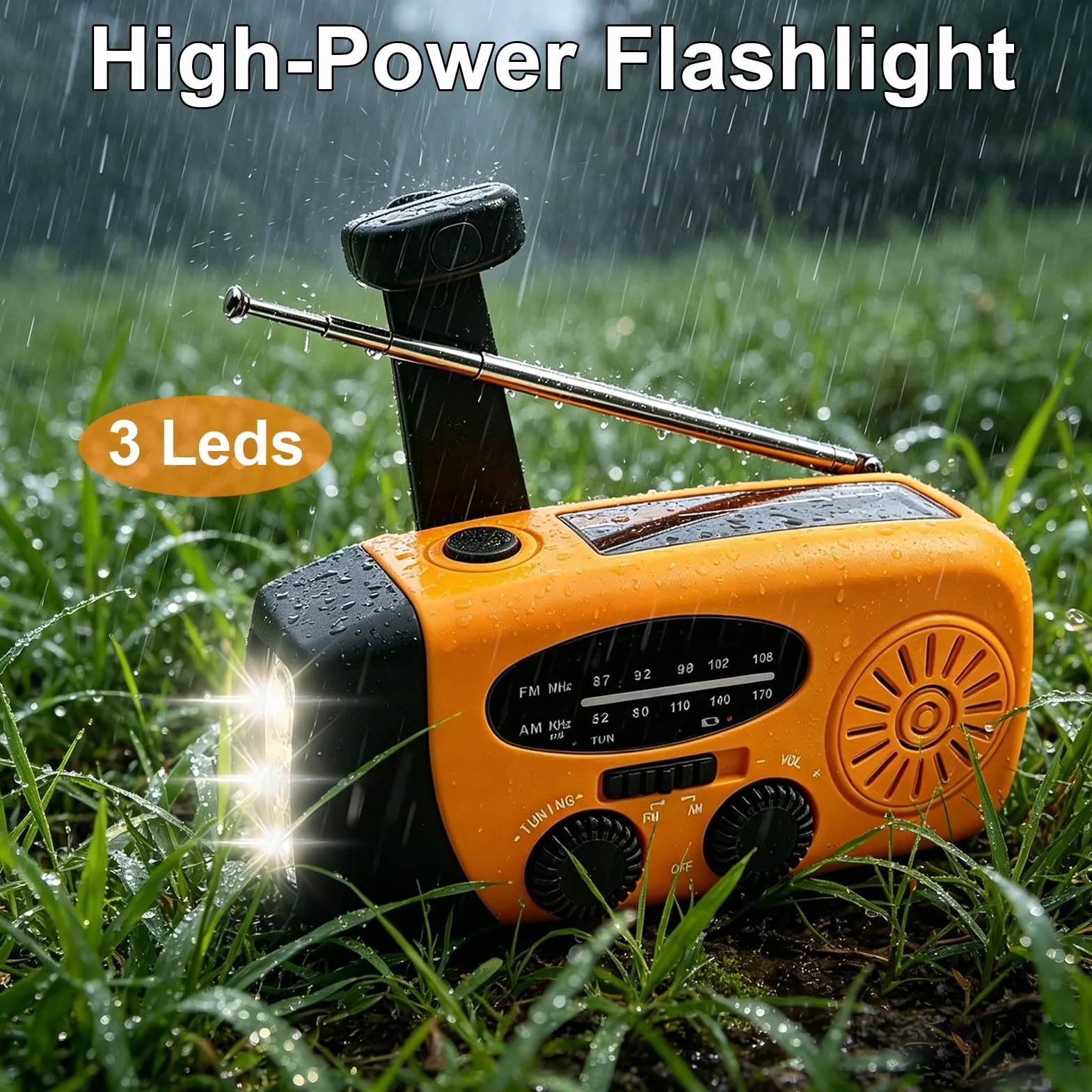 Radio Solar de Emergencia con Manivela manivela portátil Radio Portátil Am/FM con 3 potentes Luces LED Batería 600mAh USB Recargable para Cargar Móvil para Supervivencia Camping Senderismo Apagones