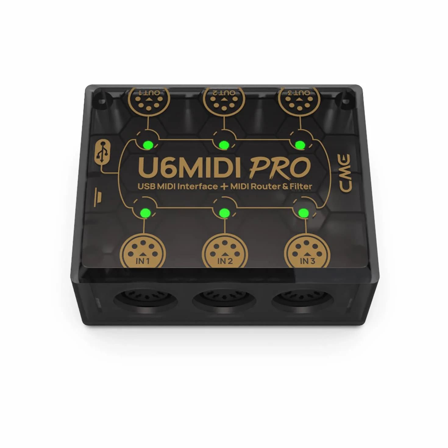 CME U6MIDI Pro – Interfaz MIDI con Router, Mapeo y Filtro, USB MIDI Plug & Play para Ordenadores, MIDI Independiente 3 Entradas / 3 Salidas para Merge, Split y Thru