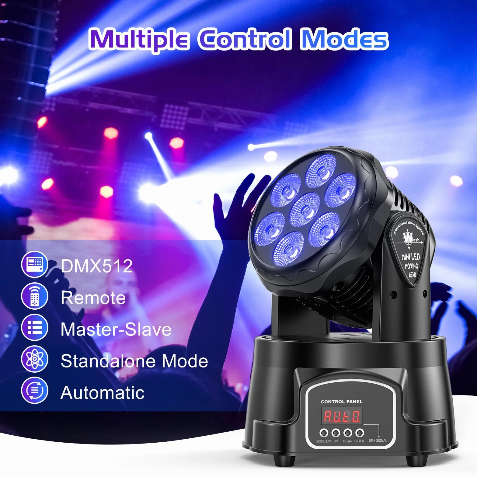 UKing 7X15W Cabeza Móvil LED RGBW Iluminación de Escenario Luces de Fiesta 5 Modo con Control Remoto para Bar DJ Disco Party Ballroom-Nueva Versión