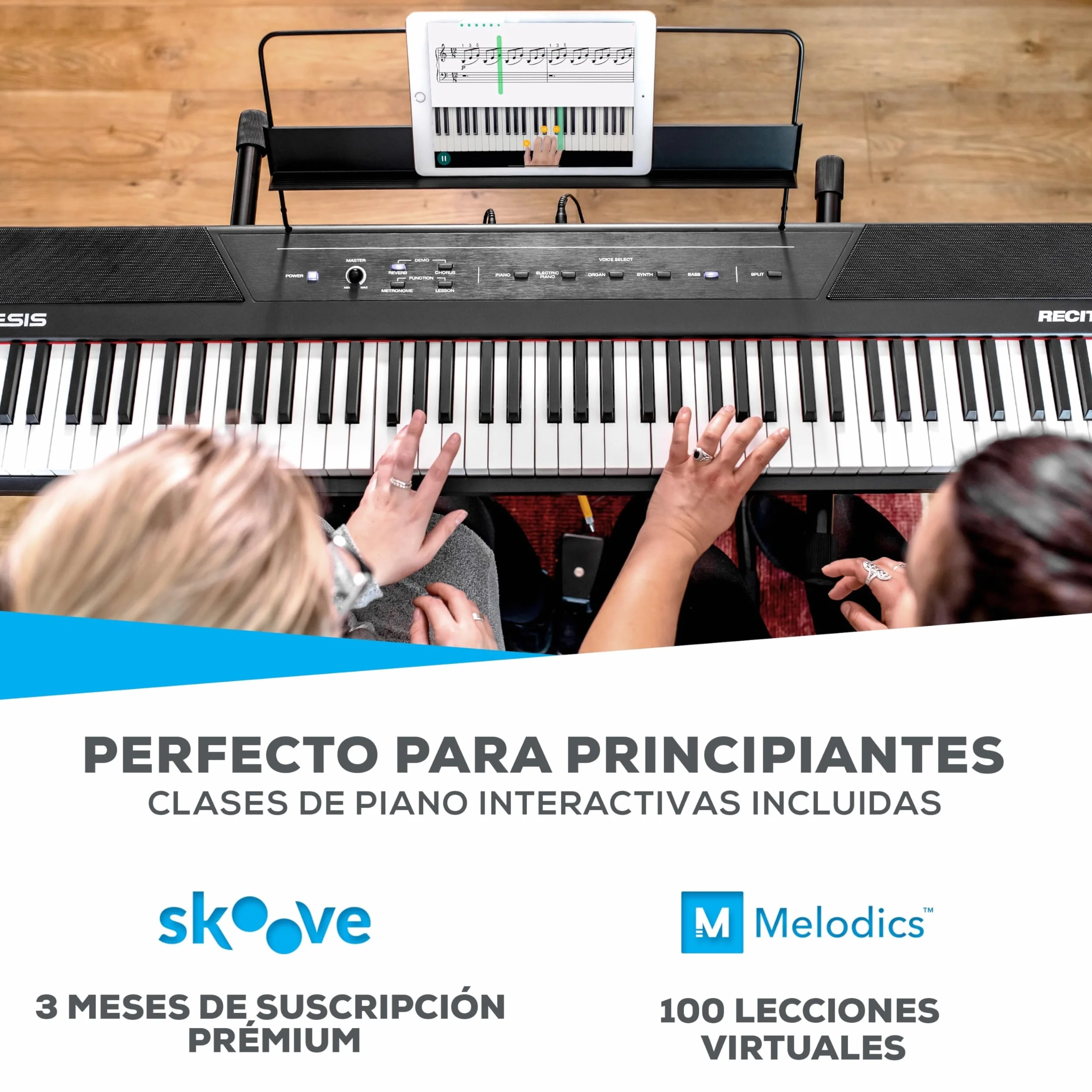 Alesis Recital Piano Eléctrico 88 Teclas Semi Contrapesadas con Altavoces, Lecciones de Piano, Metrónomo y 5 Kits de Sonidos - Negro