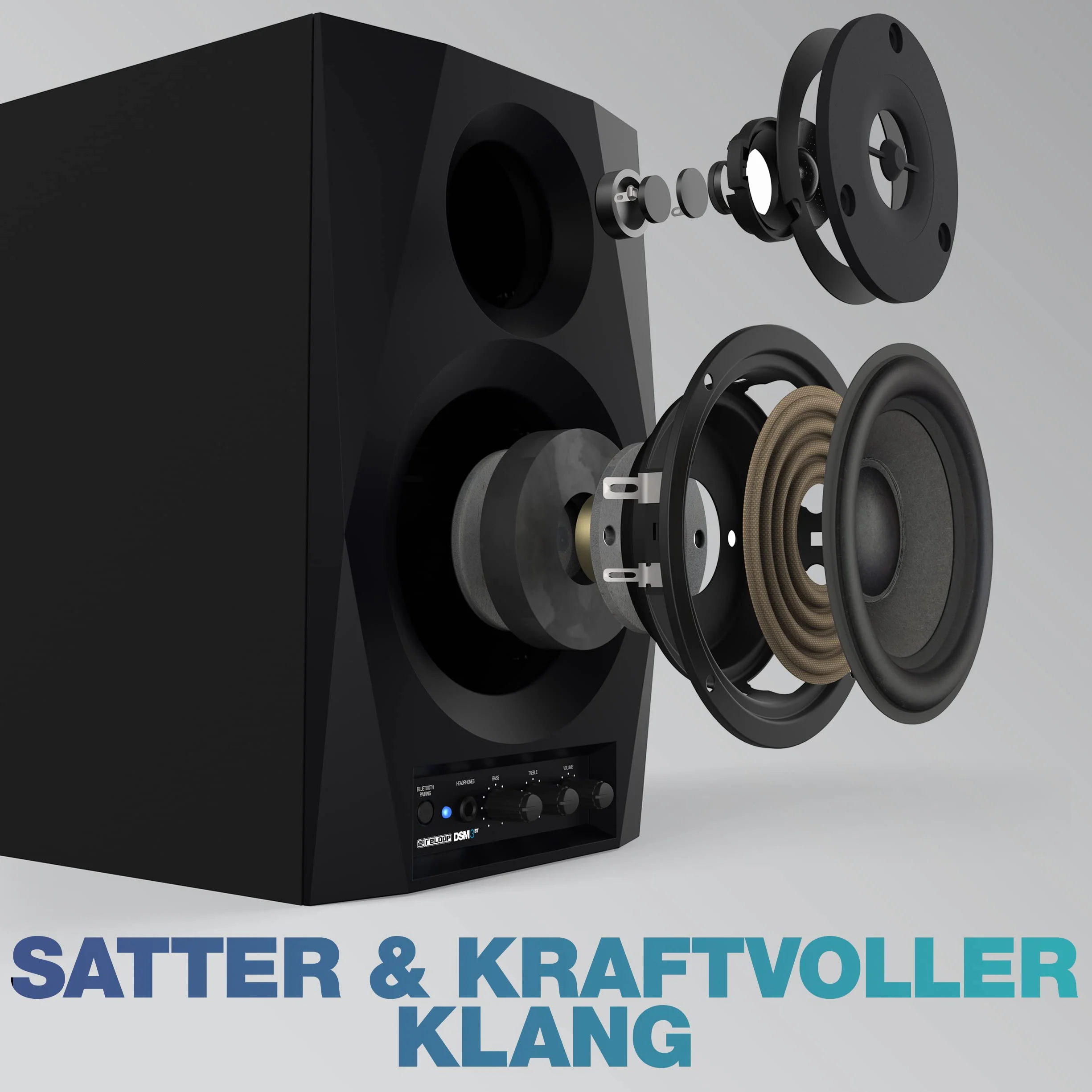 Reloop DSM-3 BT Altavoz Bluetooth para PC para DJ y productores, Sistema Profesional de monitorización Activa de 2 vías con Entrada inalámbrica, Sonido Potente y equilibrado para DJ y productores
