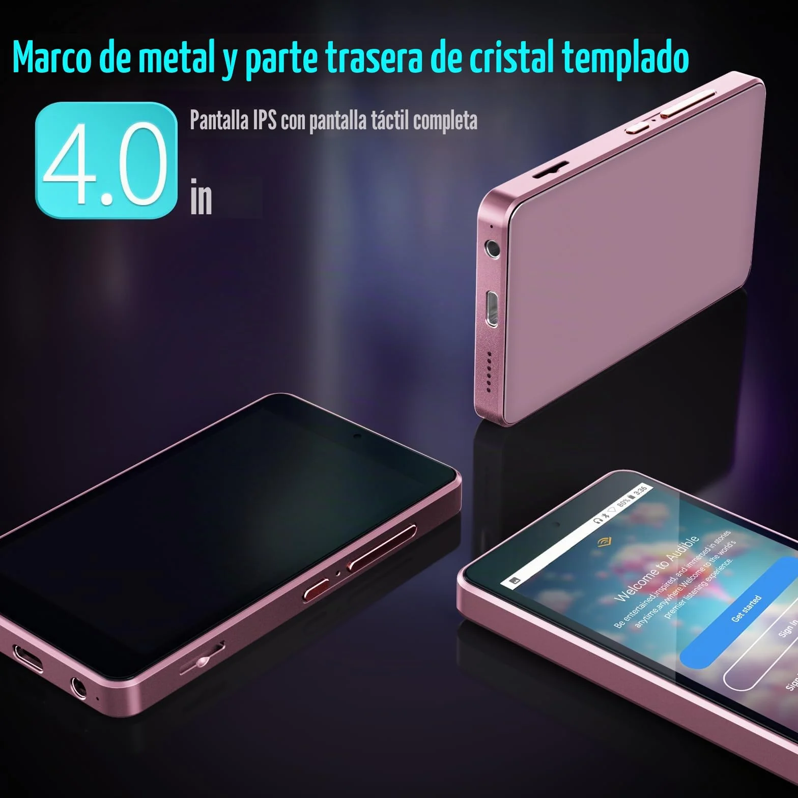 Reproductor de MP3 para niños con Spotify, controles parentales, Spotify Kids, Audible, Amazon Music, Libby, reproductor de música IPS de 4 pulgadas para niños de hasta 512 GB (rosa claro)