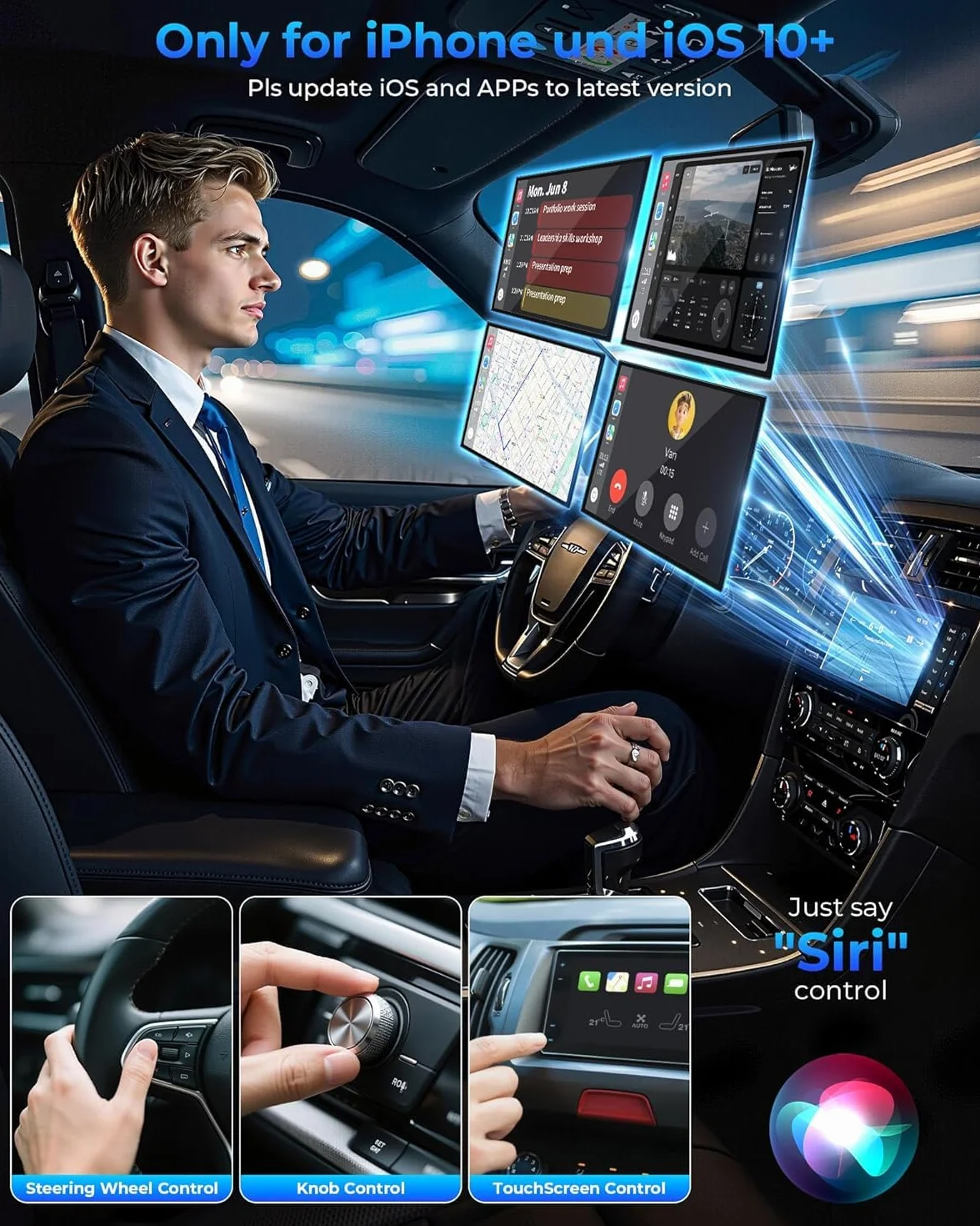 Adaptador CarPlay inalámbrico con cable CarPlay (USB a C) Mini CarPlay adaptador de metal para iPhone con iOS 10+ y Android 11+, sin demora (negro)