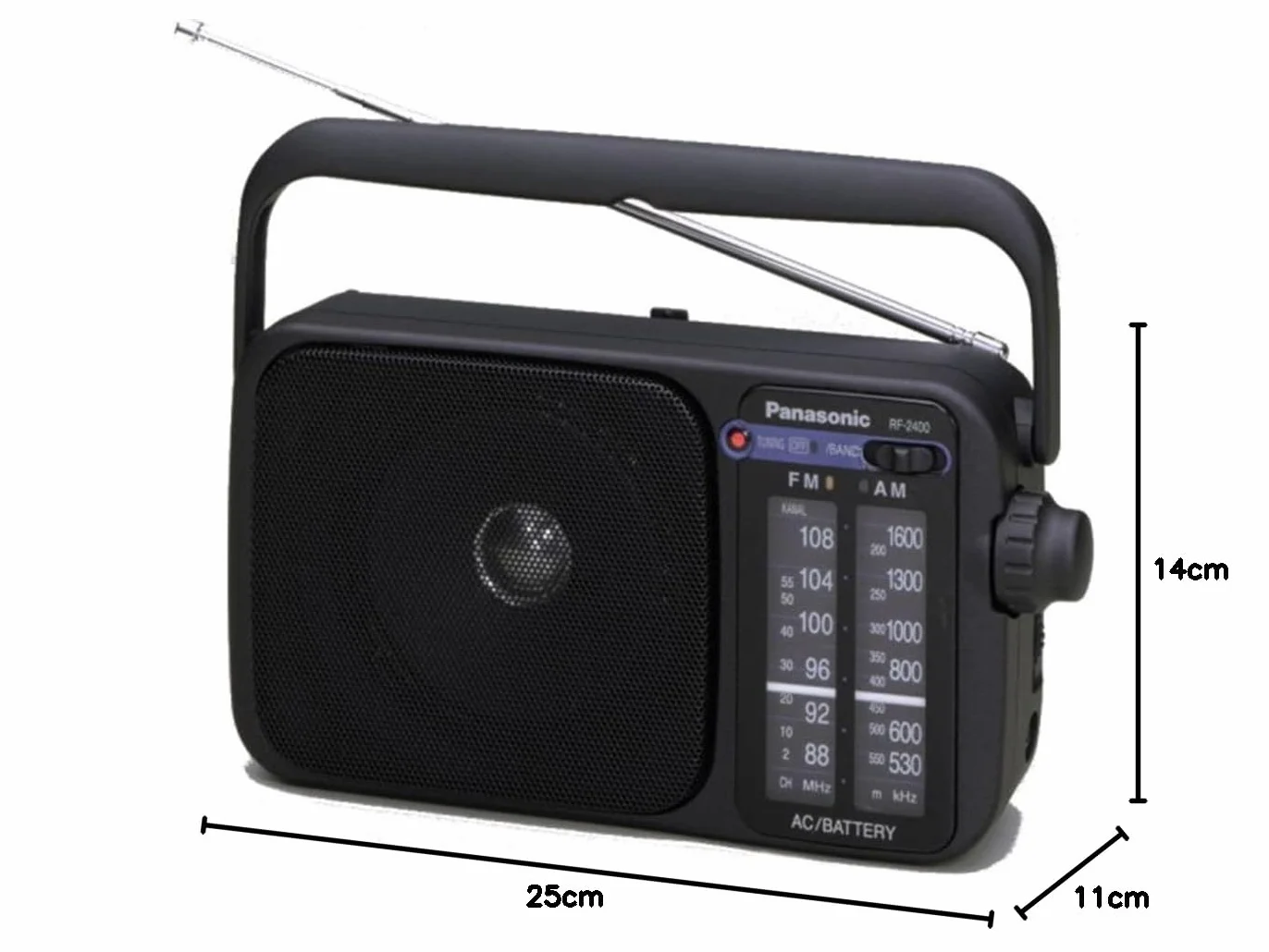 Panasonic RF-2400DEG-K - Radio Portátil FM/Am, (770mW, Iluminación LED, FM/Am, Fácil y Simple de Usar, Sintonizador Digital, Altavoz Amplio Rango 10 cm, Asa para Transportar) Color Negro
