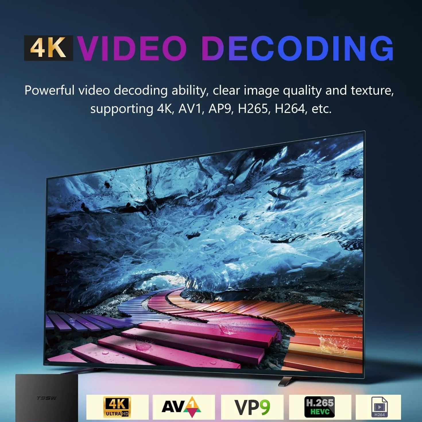 Android TV Box,T95W Android 11.0 Box 4GB RAM 64GB ROM Amlogic S905W2 Quad-Core Cortex-A53 G31 GPU Support 4K 3D 1080P AV1 2.4/5.0GHz WiFi BT5.0 10/100M Ethernet HDMI 2.1 H.265 Smart TV Box
