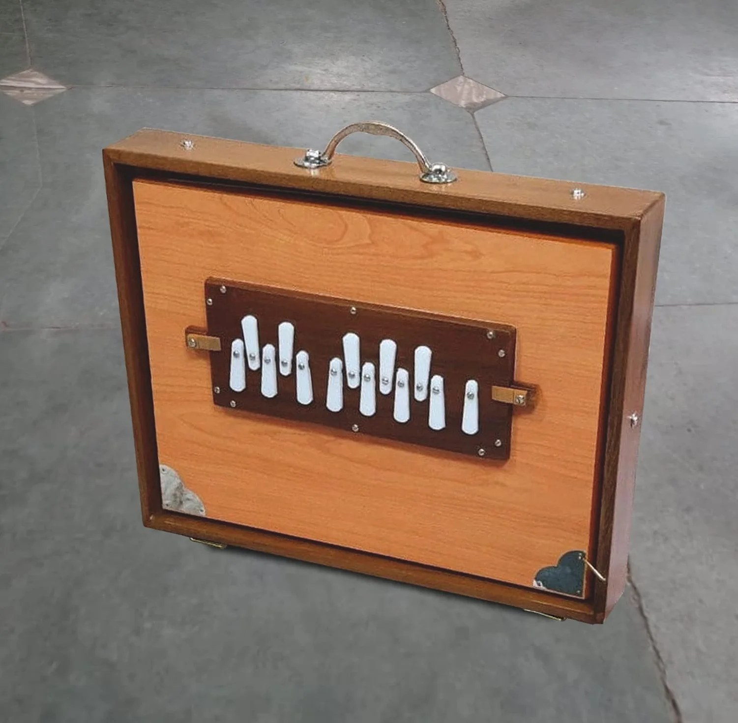 Caja Shruti, grande y pequeña Madera de teca pura Sur Peti con forma Bolsa, Color natural, Instrumento musical sintonizado 432 Hzand 440Hz (Made in INDIA))