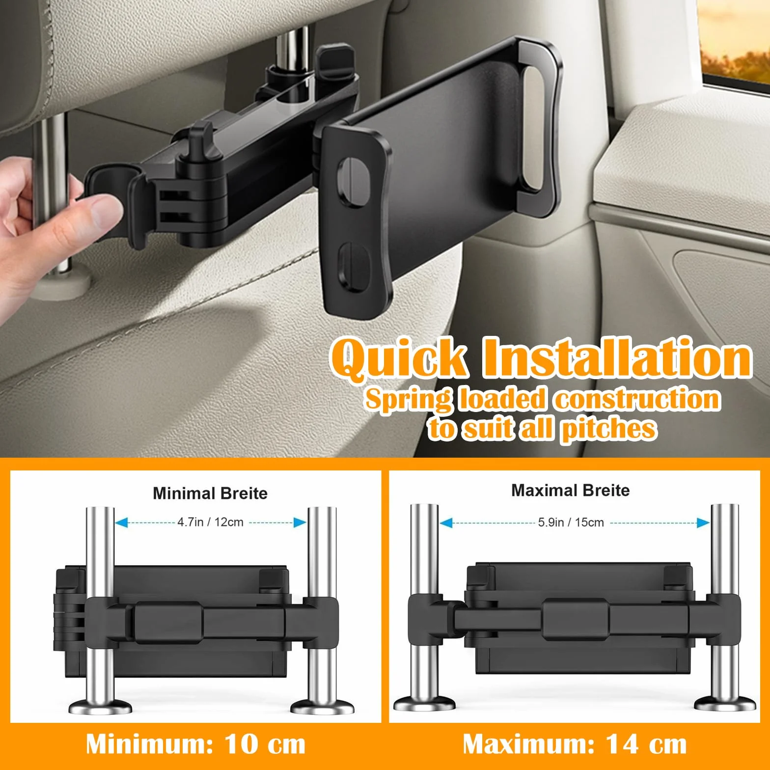 Soporte Tablet Coche Asiento Trasero, Soporte para Tableta en el Reposacabezas con Brazo Telescópico, Rotación 360°, Compatible con iPad, Switch, Móviles 4.7-13 Pulgadas, Negro