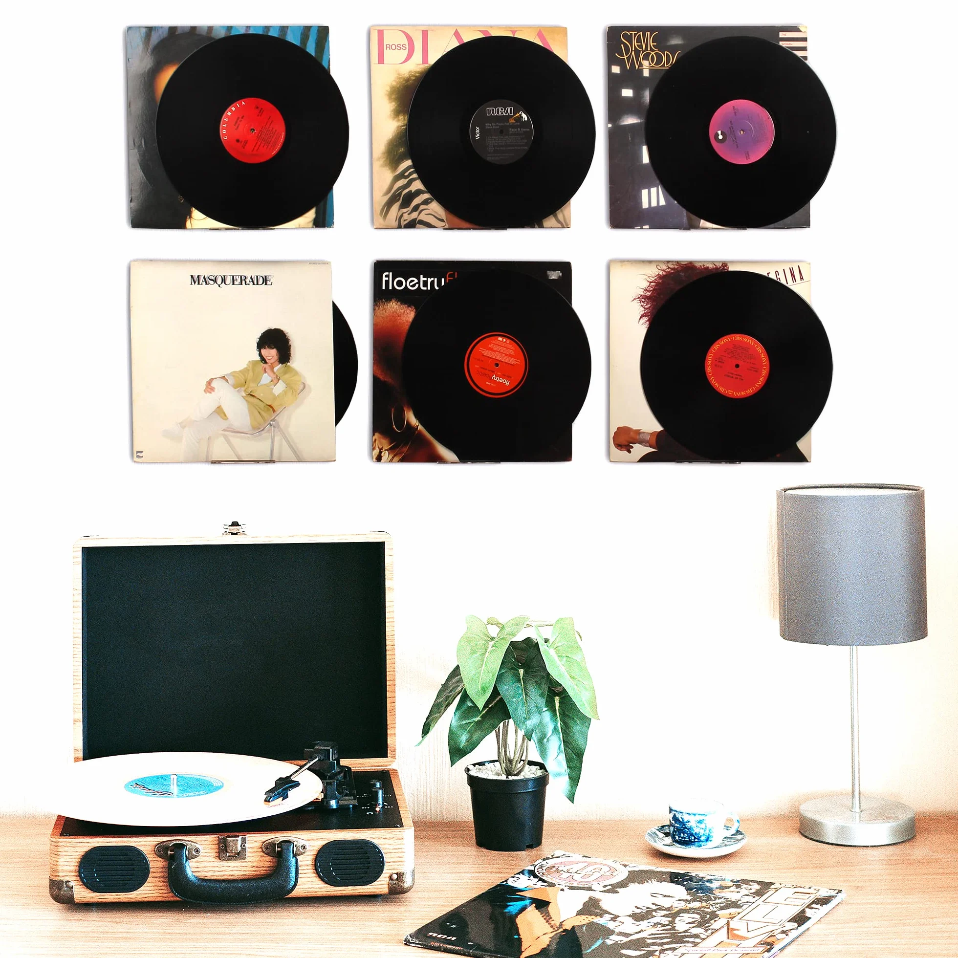 WANLIAN Estante de acrílico Transparente para Discos de Vinilo, Estante montado en la Pared, Paquete de 6, estantes flotantes Transparentes, Soporte de exhibición de Discos de acrílico (Transparente)