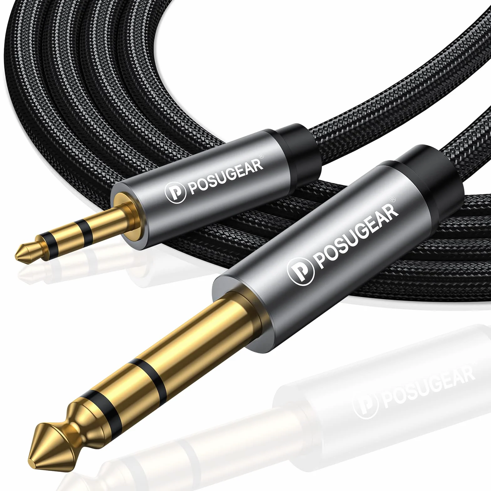 POSUGEAR Cable de 6.35mm a 3.5mm - 2M, Nylon Trenzado 3.5mm a 6.3mm Cable Audio Estéreo HiFi Macho a Macho para Reproductores de MP3, PCs, Amplificadores, Mesas de Mezclas, Ordenadores- 2M