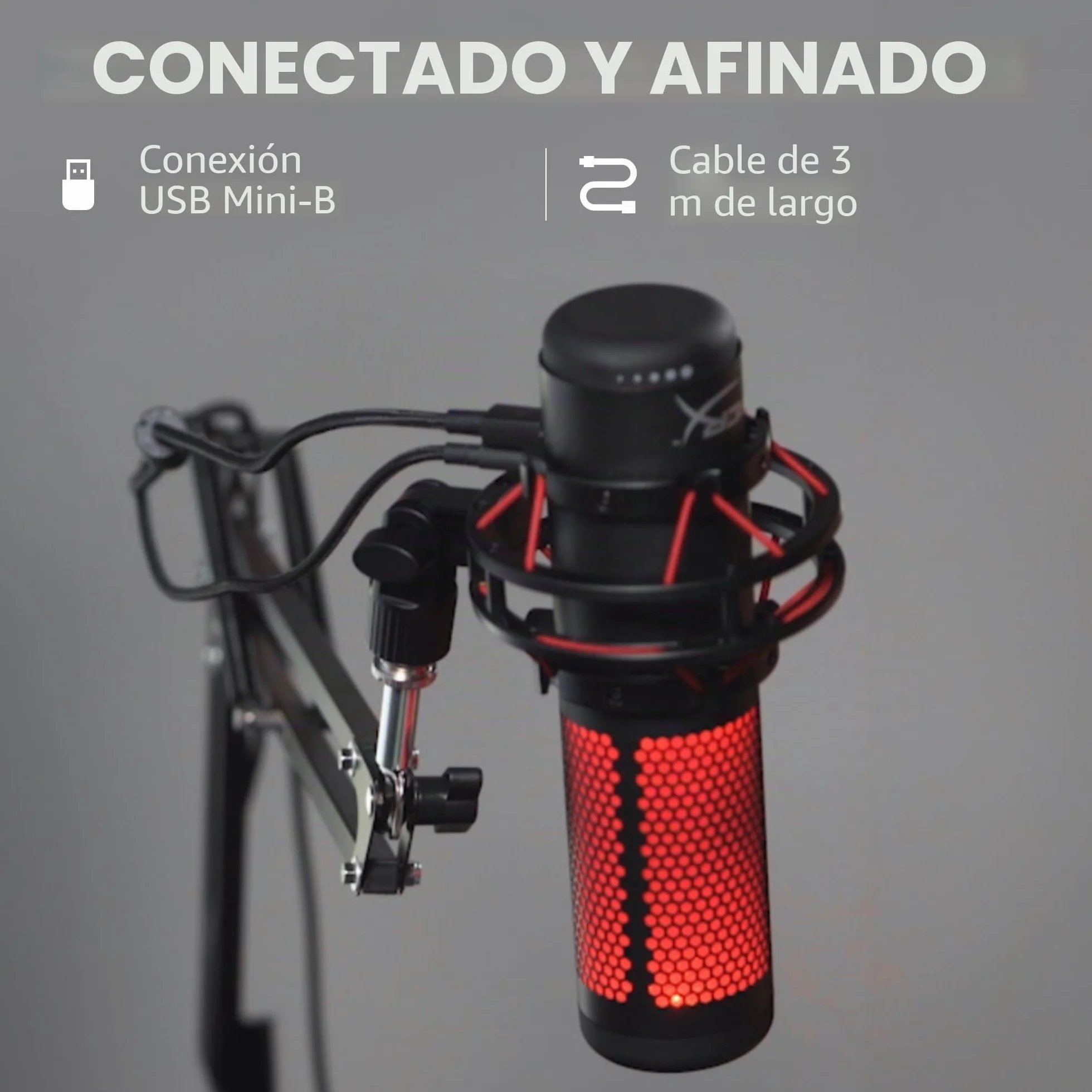HyperX QuadCast - Micrófono de condensador USB, soporte de choque antivibración, cuatro patrones polares, filtro pop, control de ganancia, para PC, PS4, PS5 y Mac, Negro y Rojo