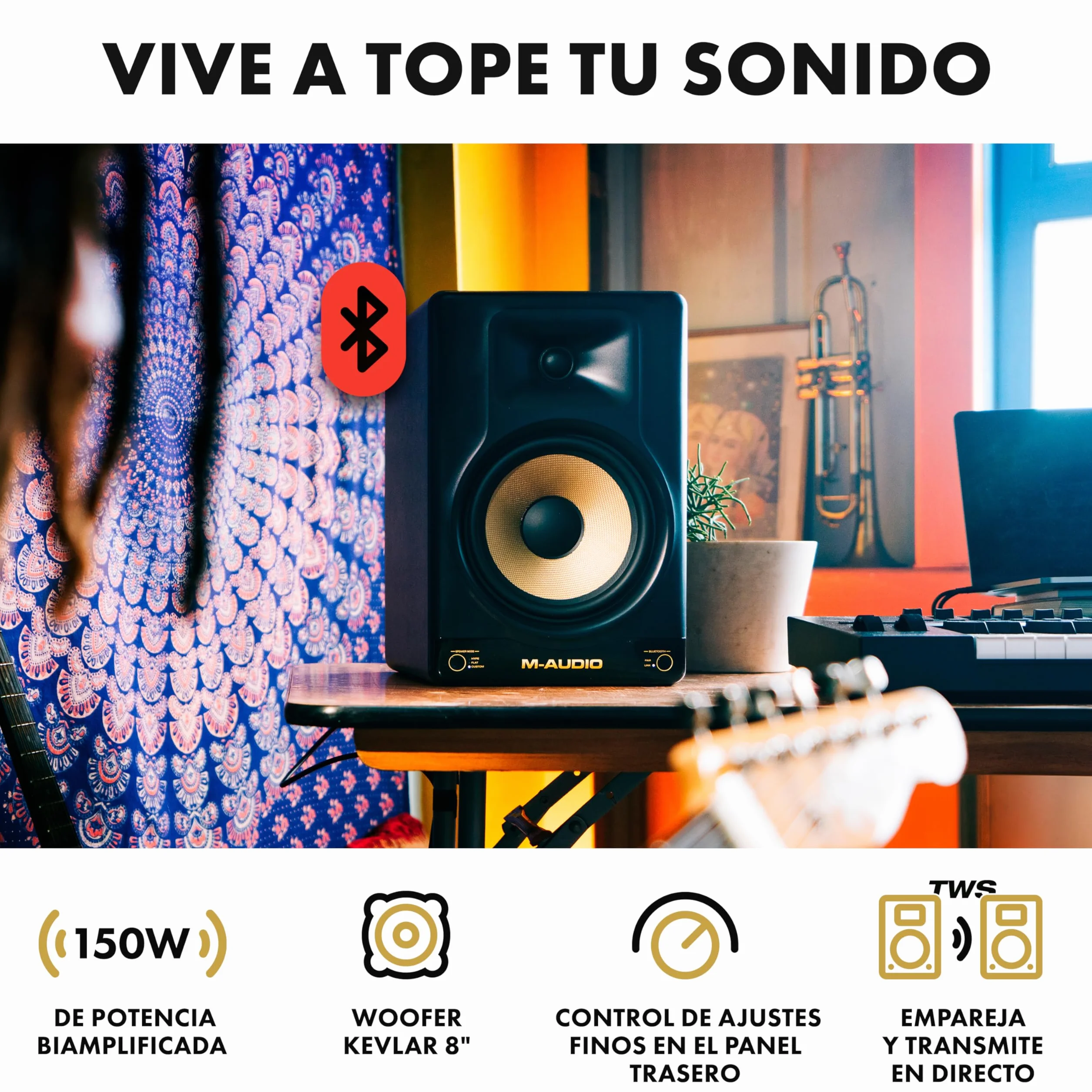 M-AUDIO Forty Eighty 8" 150W Altavoz Bluetooth Monitor de Estudio para producción y Mezcla con Crossover DSP de precisión, EQ, App de Control
