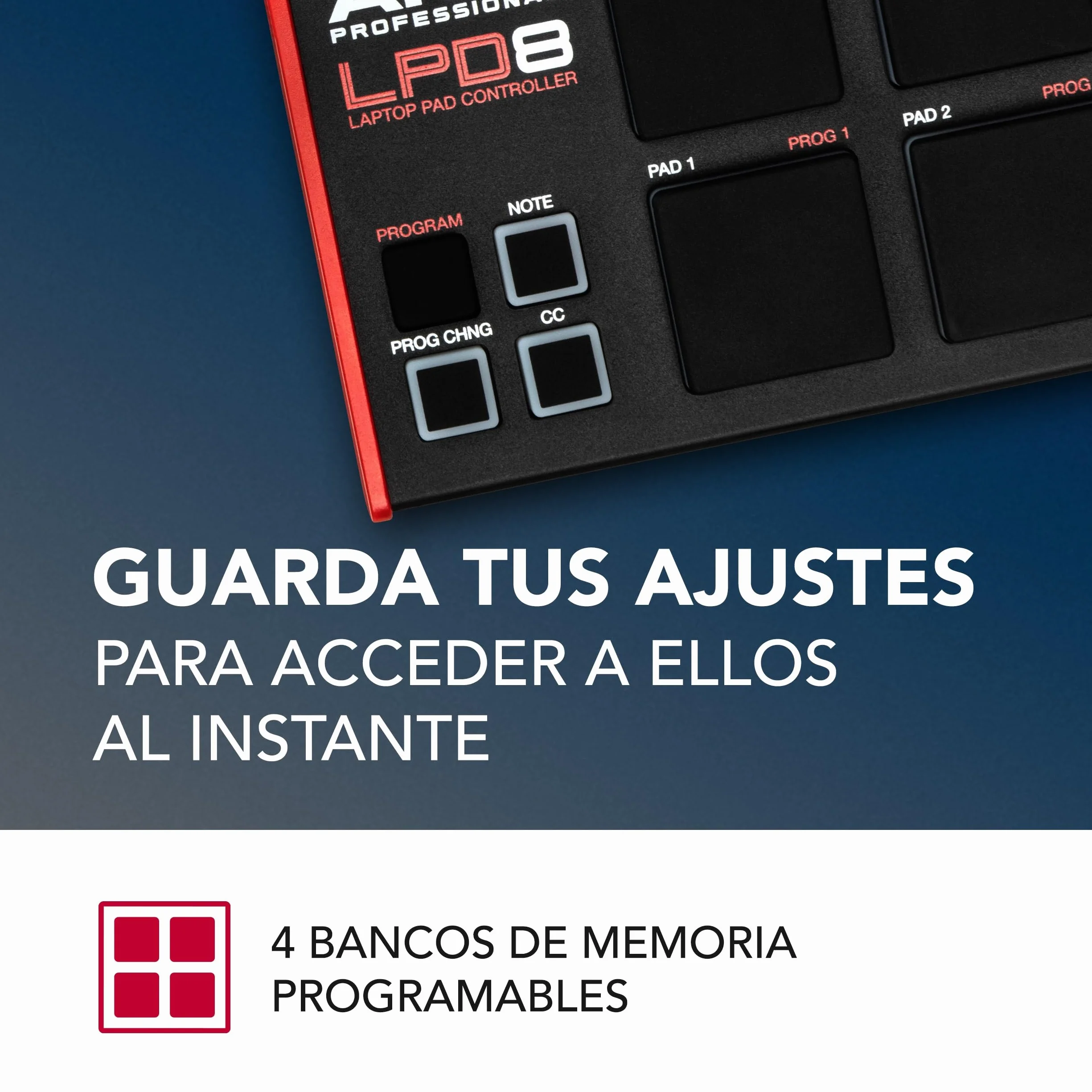 Akai Professional LPD8 - Controlador MIDI USB con 8 Drum Pads MPC Sensibles para Mac y PC, 8 Perillas Asignables y Software de Producción Musical