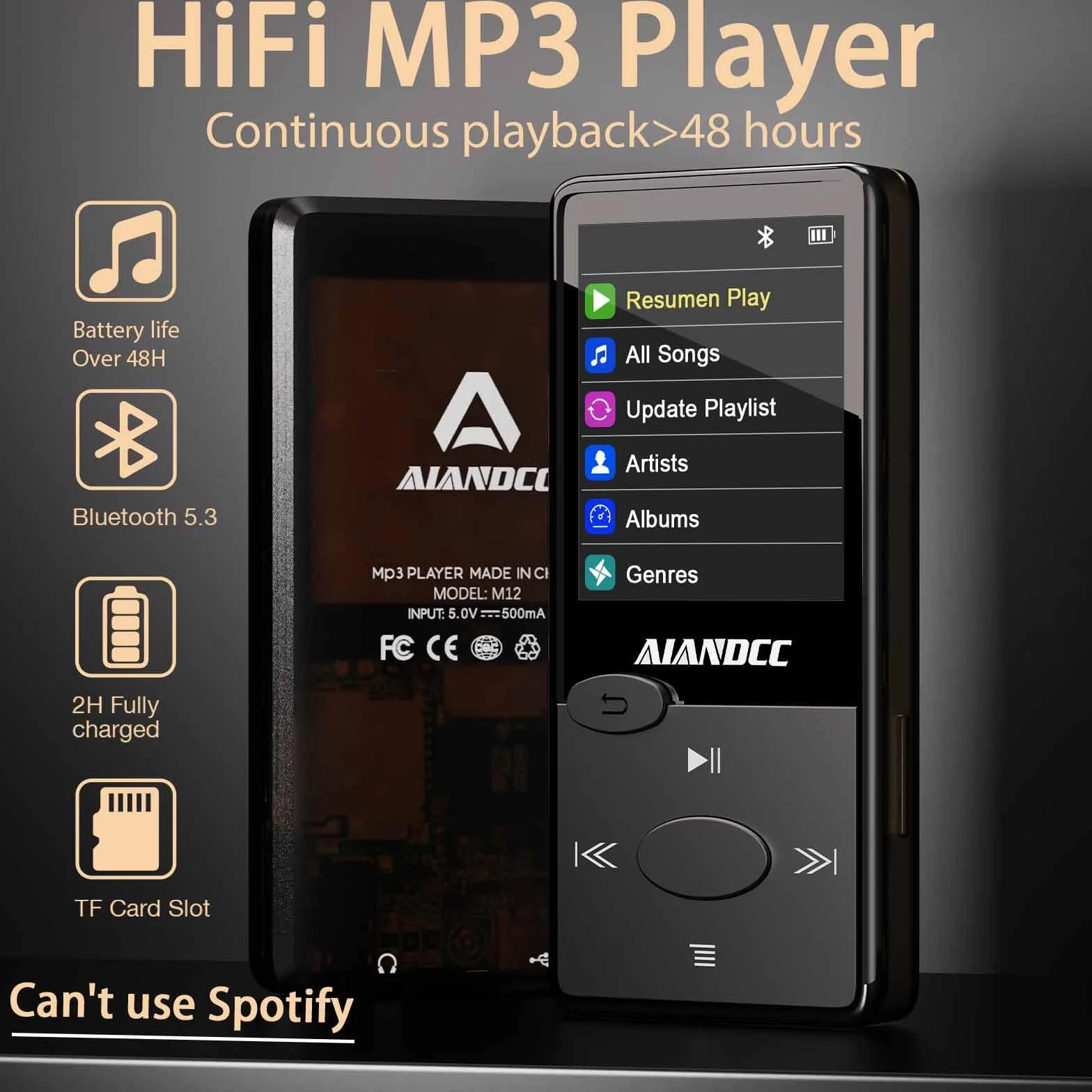 Reproductor MP3 Bluetooth Sonido HiFi con Radio FM y Auriculares Incluidos