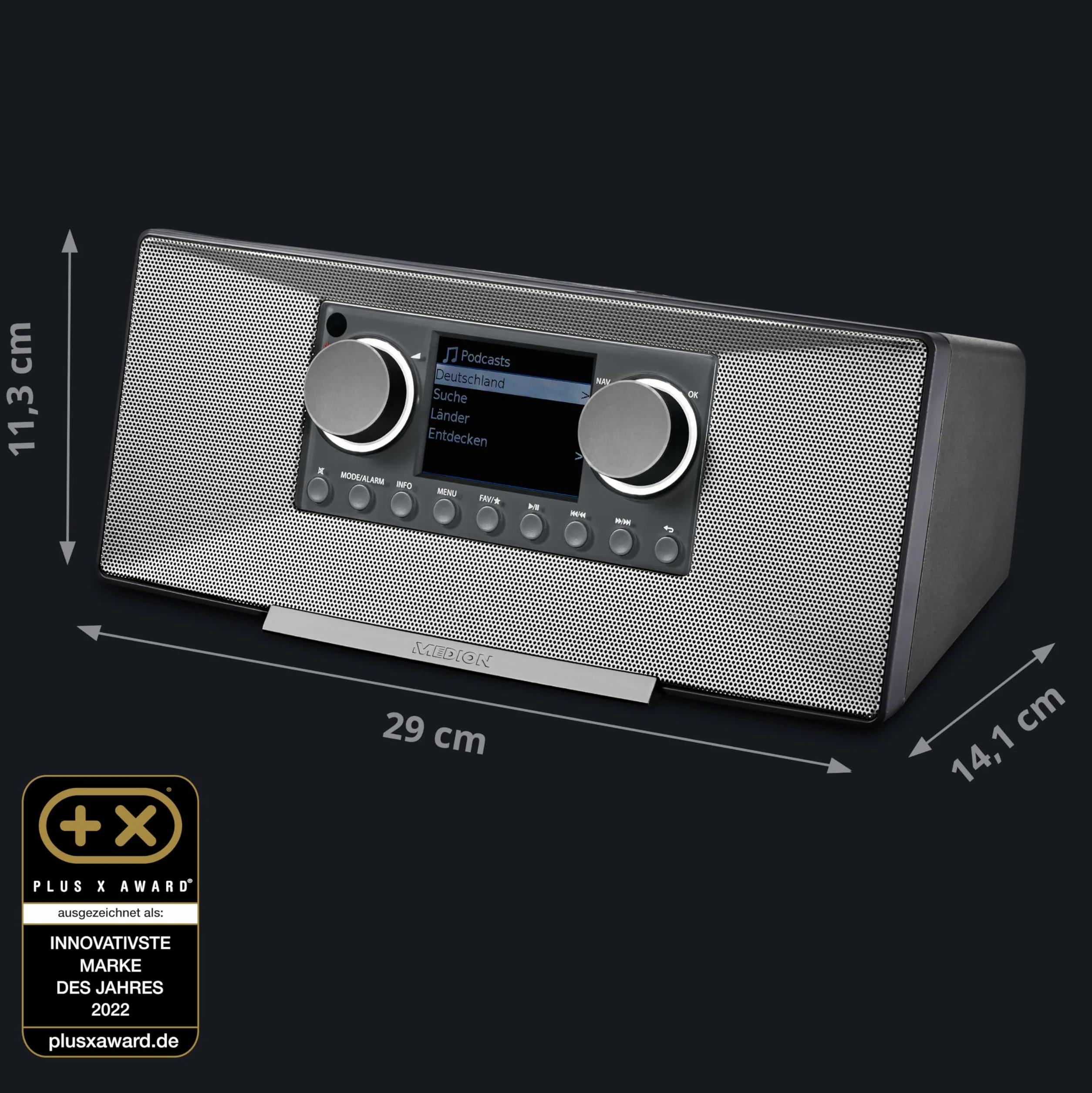 MEDION P85333 Radio por Internet con Dab+ (WiFi, FM, Spotify Connect, Amazon Music, USB, Toma de Auriculares, AUX, Stereo Line-out Cinch, Temporizador de sueño) Gris