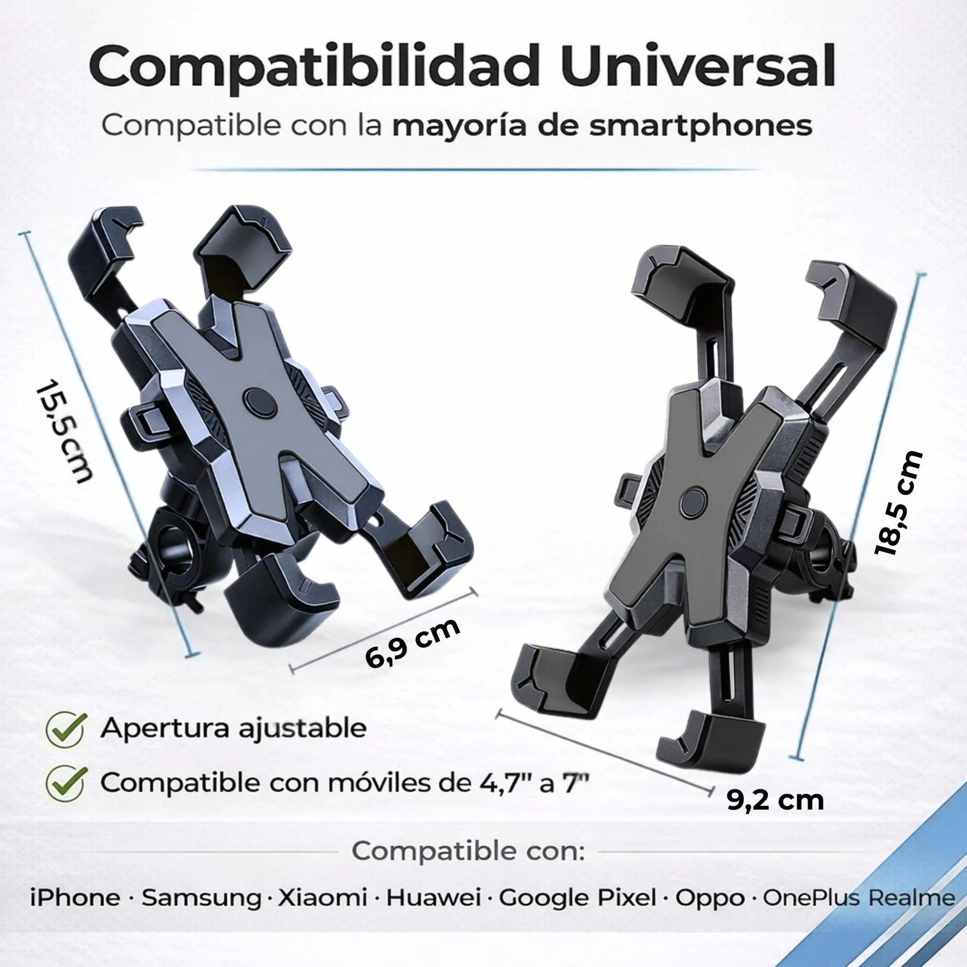 Soporte móvil Moto de Manillar Universal 360º Giro Desmontable 4,5-7" Negro