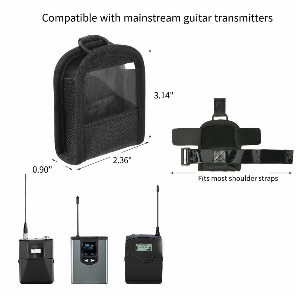 RANRAO Funda inalámbrica con diseño de antena abierta para transmisores de audio, se fija de forma segura a correas de hombro o cintura con facilidad