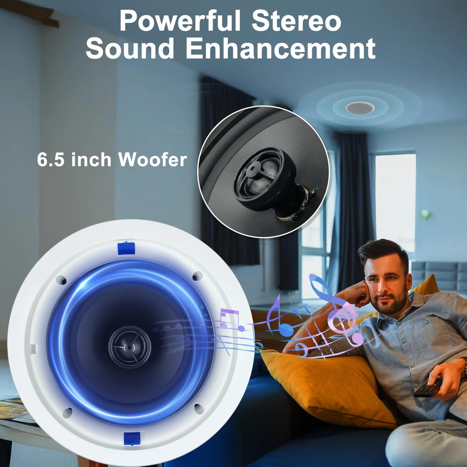 STUDIOFINIX Altavoces de techo Bluetooth 6.5 pulgadas 320 W 2 vías montaje empotrado sonido completo