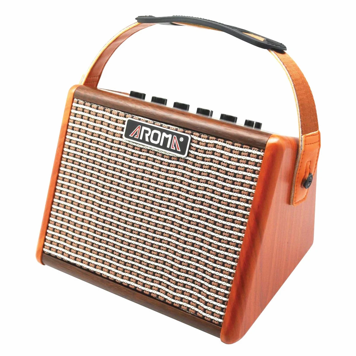AROMA AG-15A AMPLIFICADOR 15 WATT 5" PARA CHITARRA ACUSTICA CON ENGRESO MICROFONO BATERÍA RECARGABLE INTEGRADA Y EFECTO ECHO