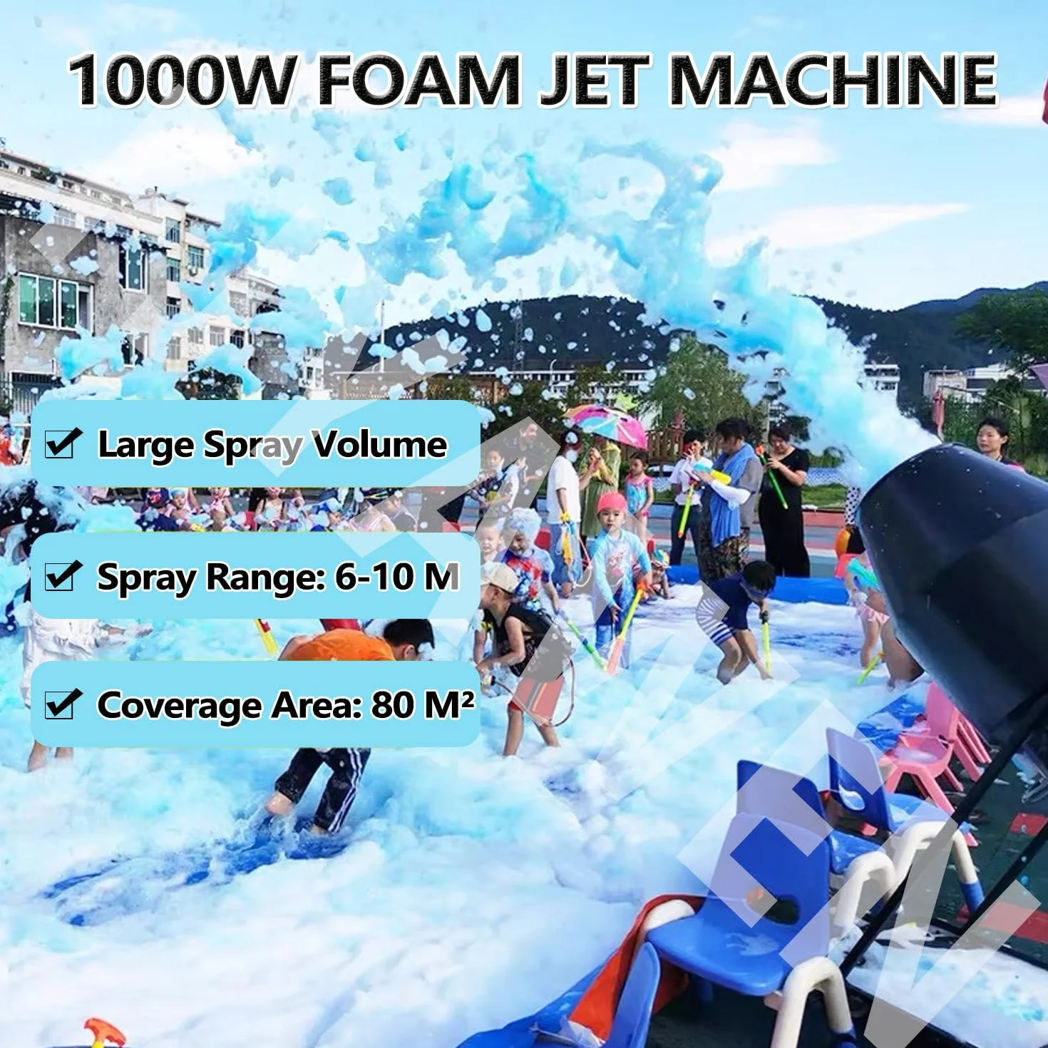 1000w Máquina De Efecto De Espuma con Trípode Y Bomba De Agua, (Cabezal Agitador Arriba/Abajo), Salida De Espuma De 20㎡/Min (Distancia De Chorro De 6-10m), Fiesta Discoteca Navidad