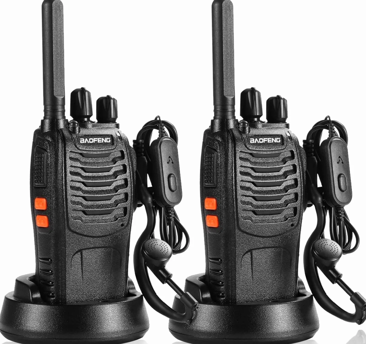 BF-88X Profesional Walkie Talkie, 16 Canales de Largo Alcance de Radio de Dos vías con Cargador USB, Auriculares, Ideal para los niños Jugar y el Trabajo de los Adultos (Negro, 1 par)