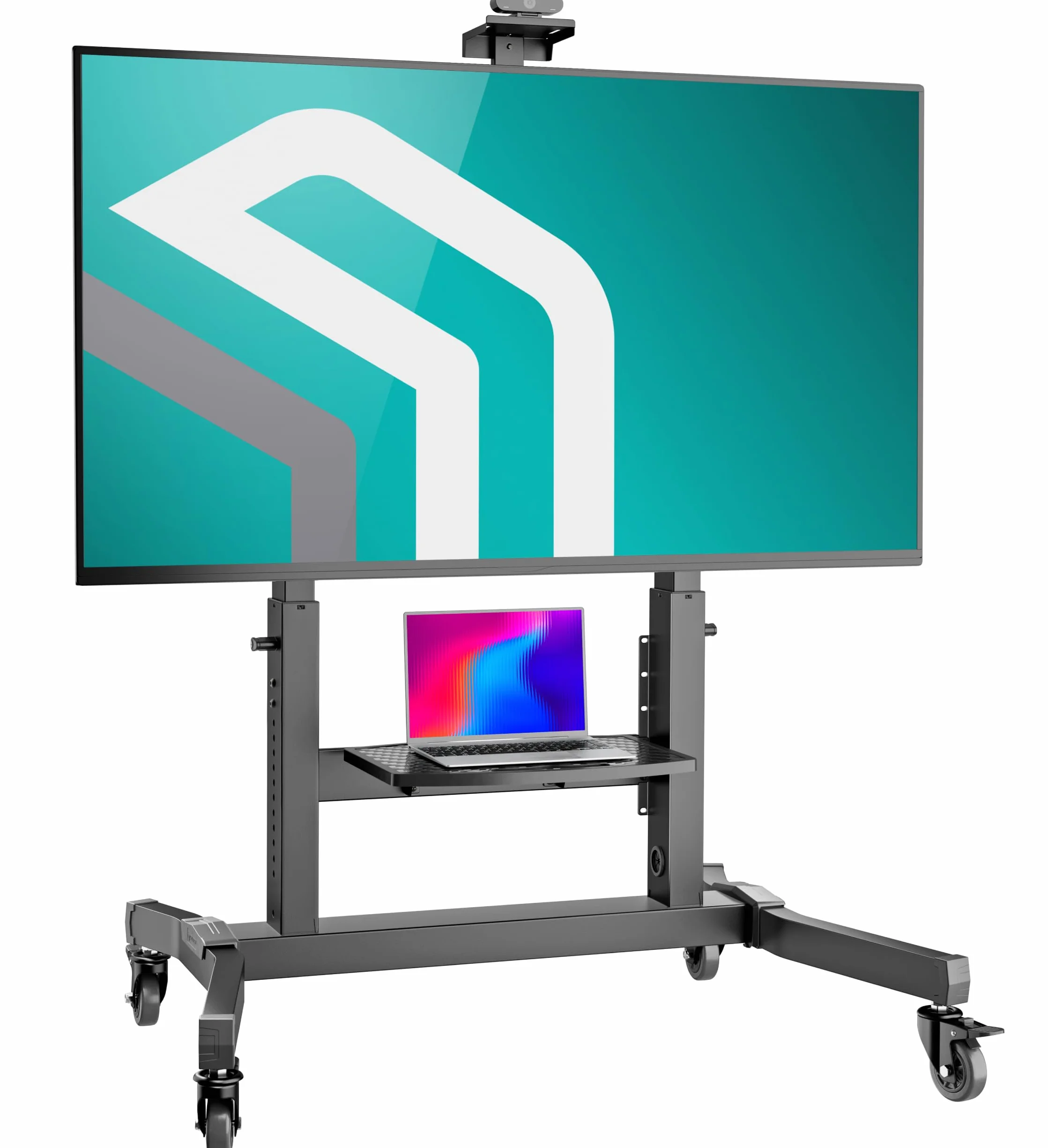 ONKRON Soporte TV Ruedas 50-100 Pulgadas, Carga Total 130 kg, VESA 200x200-1000x600 mm, Pie para Television Inclinable, con Altura Ajustable, Soporte TV Pie Móvil, con Estante, Negro TS1991-B