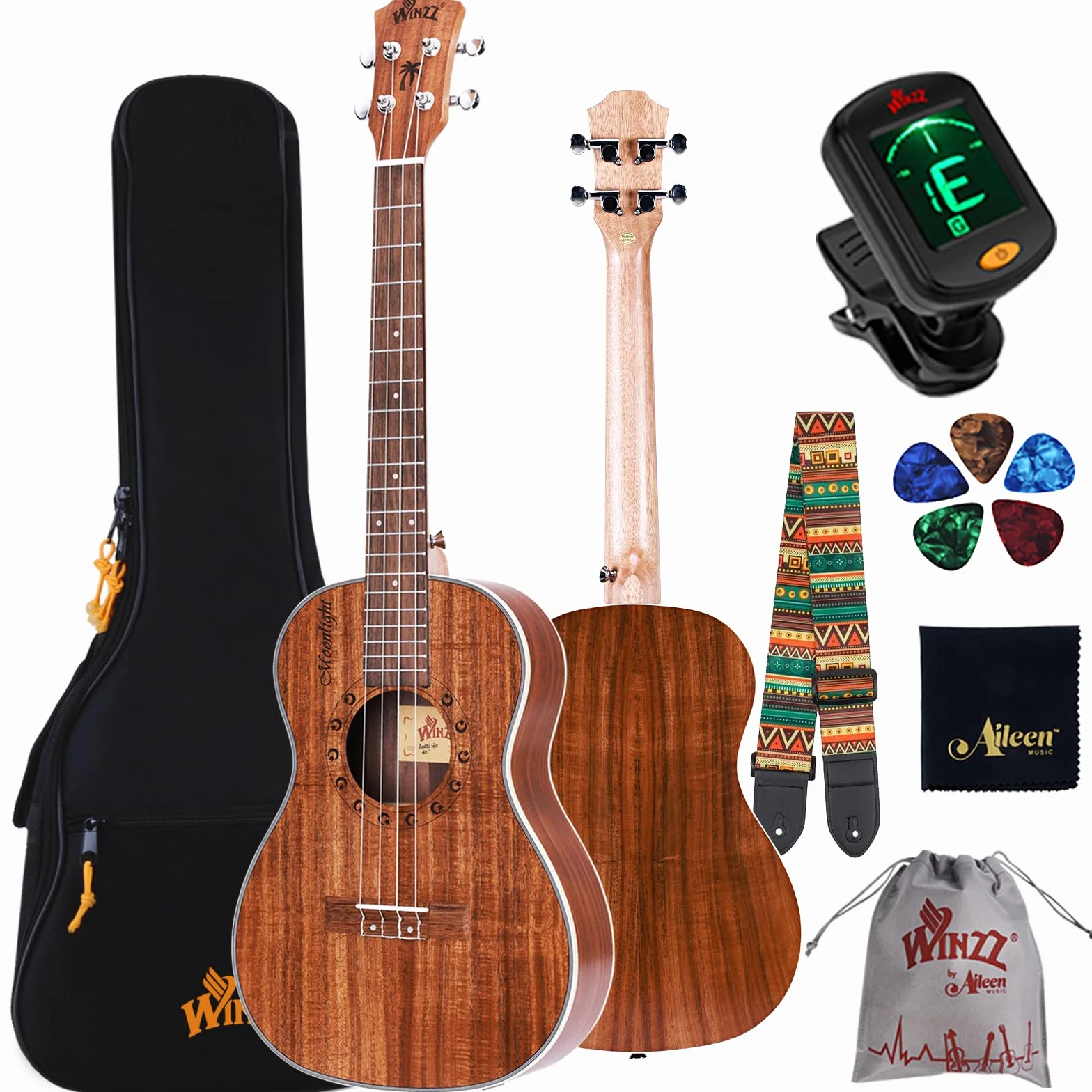 Winzz Ukelele Barítono 30 pulgadas adultos niños principiantes set, ukelele madera KOA mejor para profesionales