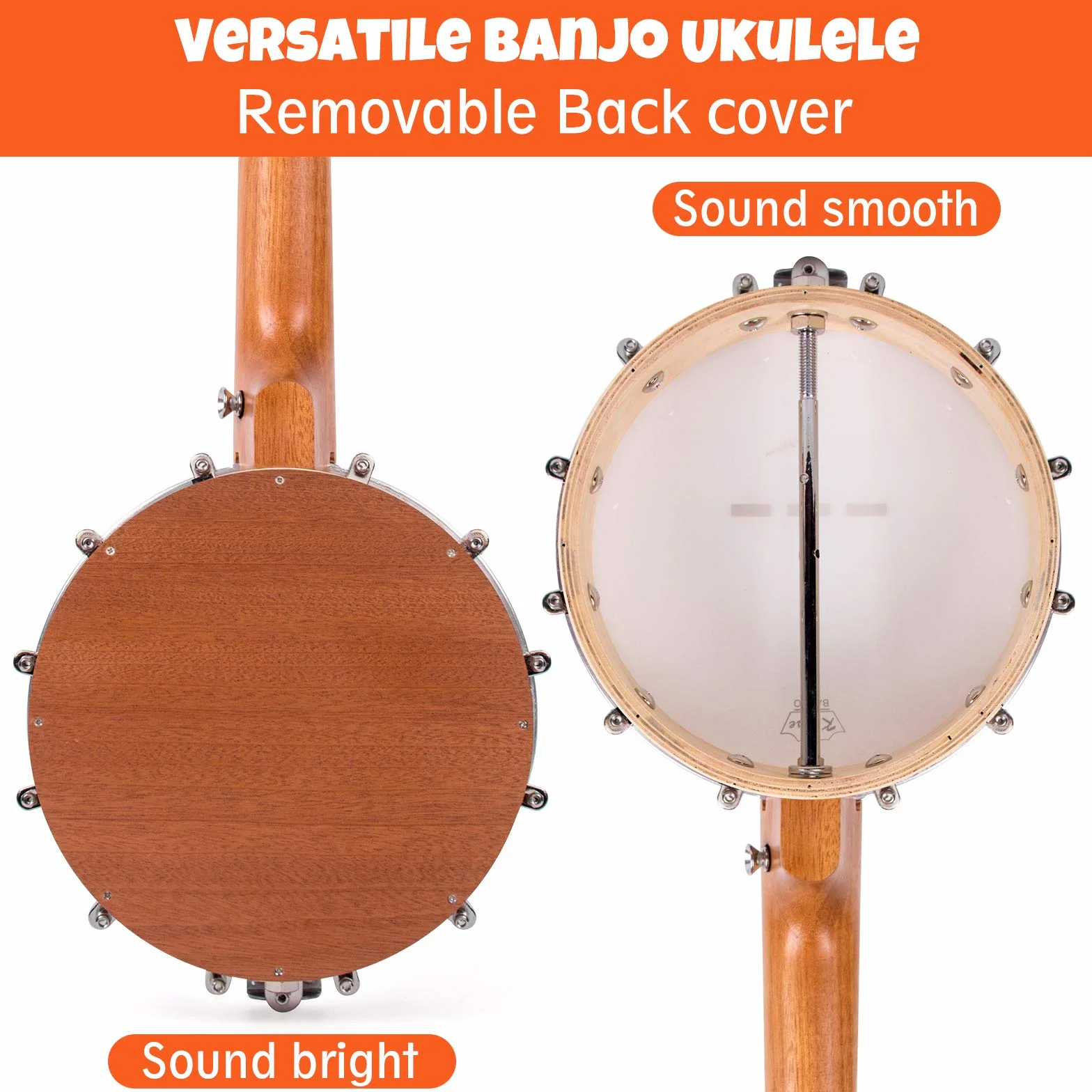 Kmise - Ukelele tenor 4 cuerdas 66 cm con bolsa, sintonizador, correa, regla, llave de puente, amarillo pardusco