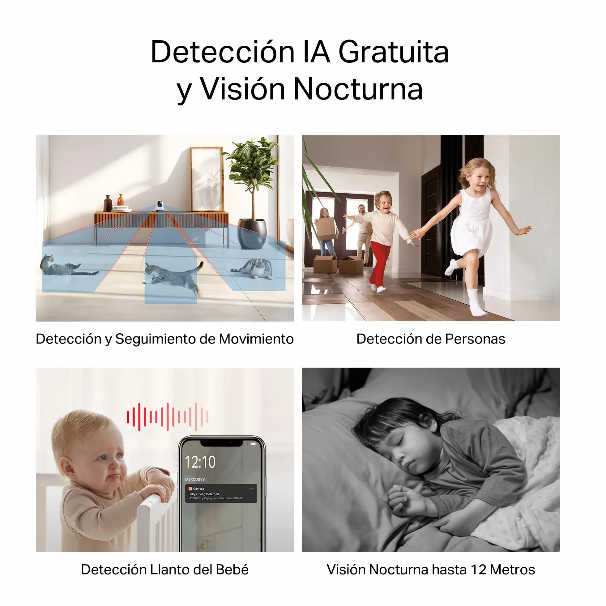 MERCUSYS MC210 - Cámara Interna Wi-Fi 2K 3MP 360°, visión Nocturna, Audio bidireccional, detección de Movimiento/notificaciones/Alarma, Zona privacidad, soporta microSD hasta 512