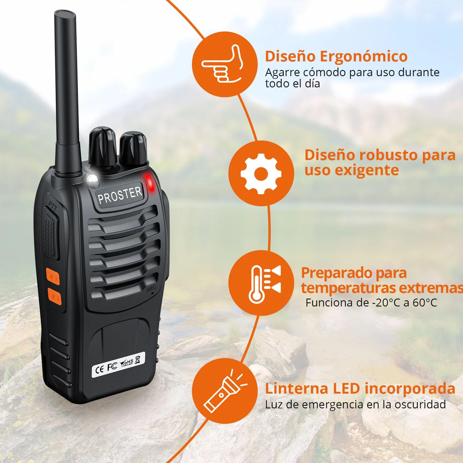 Proster Walkies Talkies Recargable Walky Talky Profesionales 16 Canales CTCSS DCS Transmisores Receptores Radiocomunicación de Largo Alcance con Pinganillos y LED Linterna