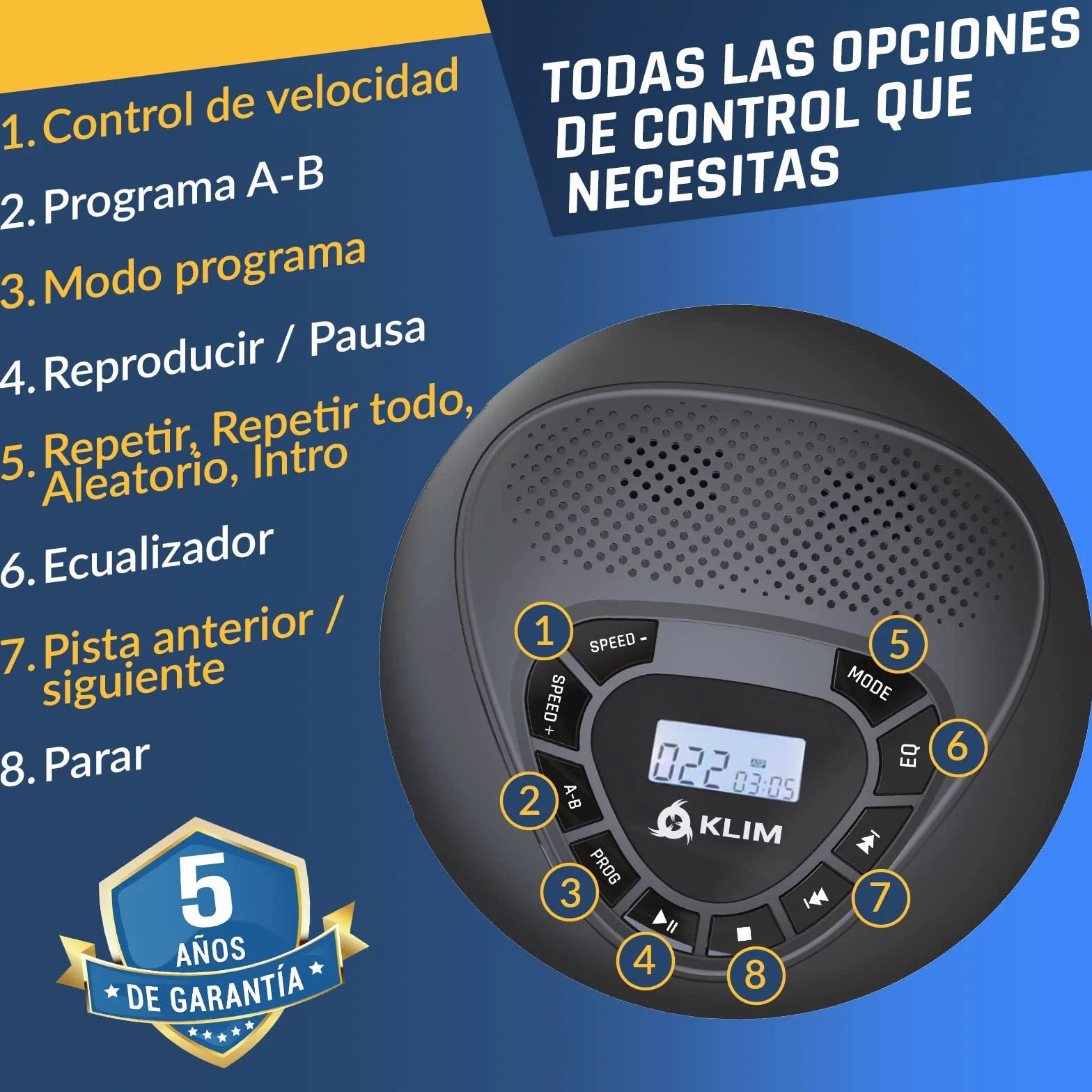 KLIM Reproductor CD portátil con Altavoces Discman Batería Recargable Lector SD/TF AUX