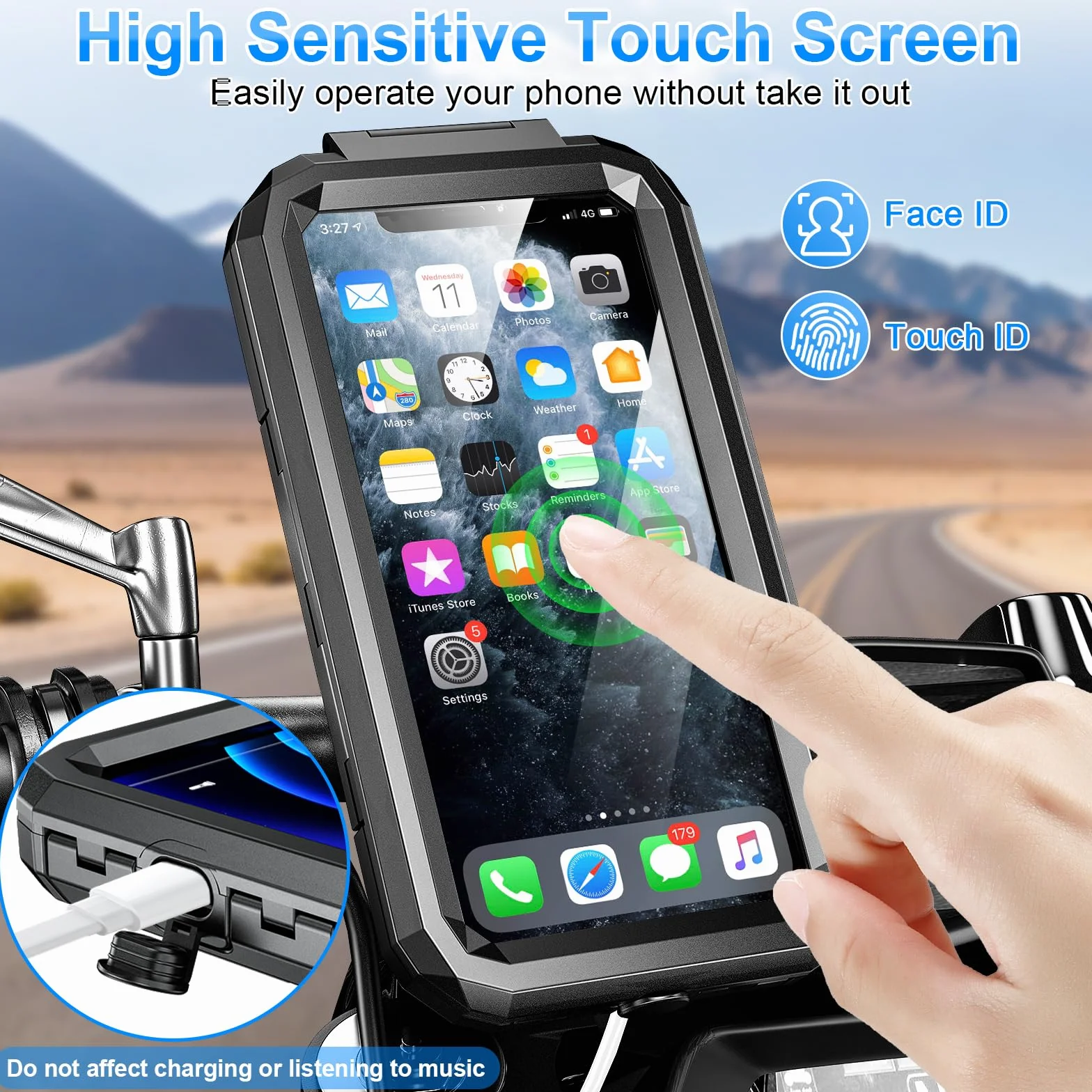 Soporte Móvil Moto Impermeable Porta Teléfono Bicicleta 720º Giratorio Brazo Extensible Metálico 5,5-7,0" Smartphones Negro