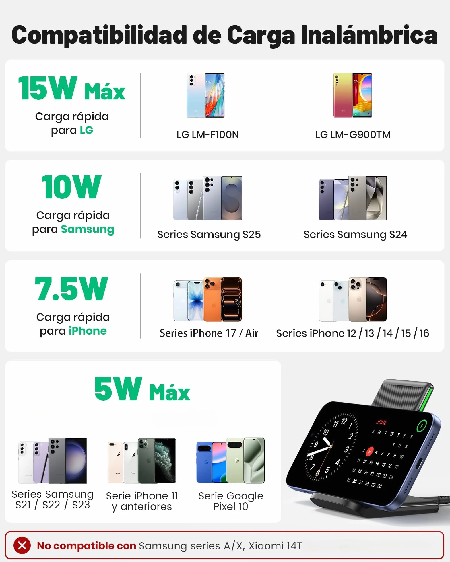 INIU Wireless Charger Stand 15W Fast Charging Station for iPhone 17 16 15 14 13 12 11 Pro MAX Samsung Galaxy S23 S22 Google Pixel 8 7 6