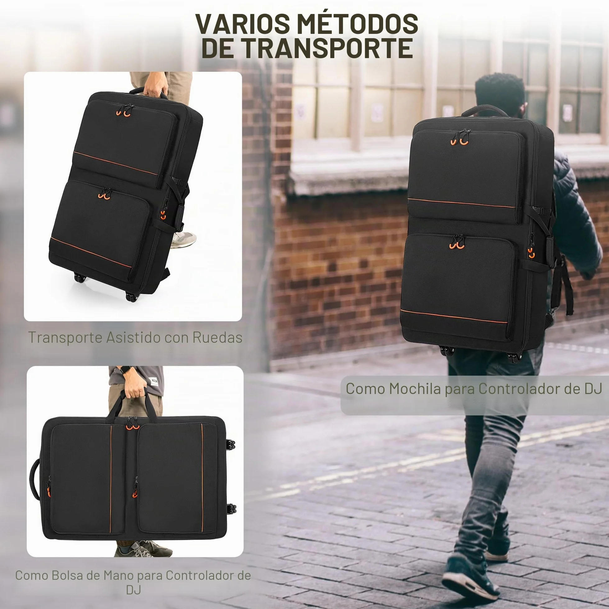 Rexmica Bolsa de Transporte para Controlador DJ con Ruedas, Compatible con Pioneer XDJ RX2/ XDJ RX3/ XDJ-RX/DDJ-FLX10/ DDJ REV7/ DDJ 1000SRT, Mochila Acolchada con 2 Bolsillos para DJ Accesorios
