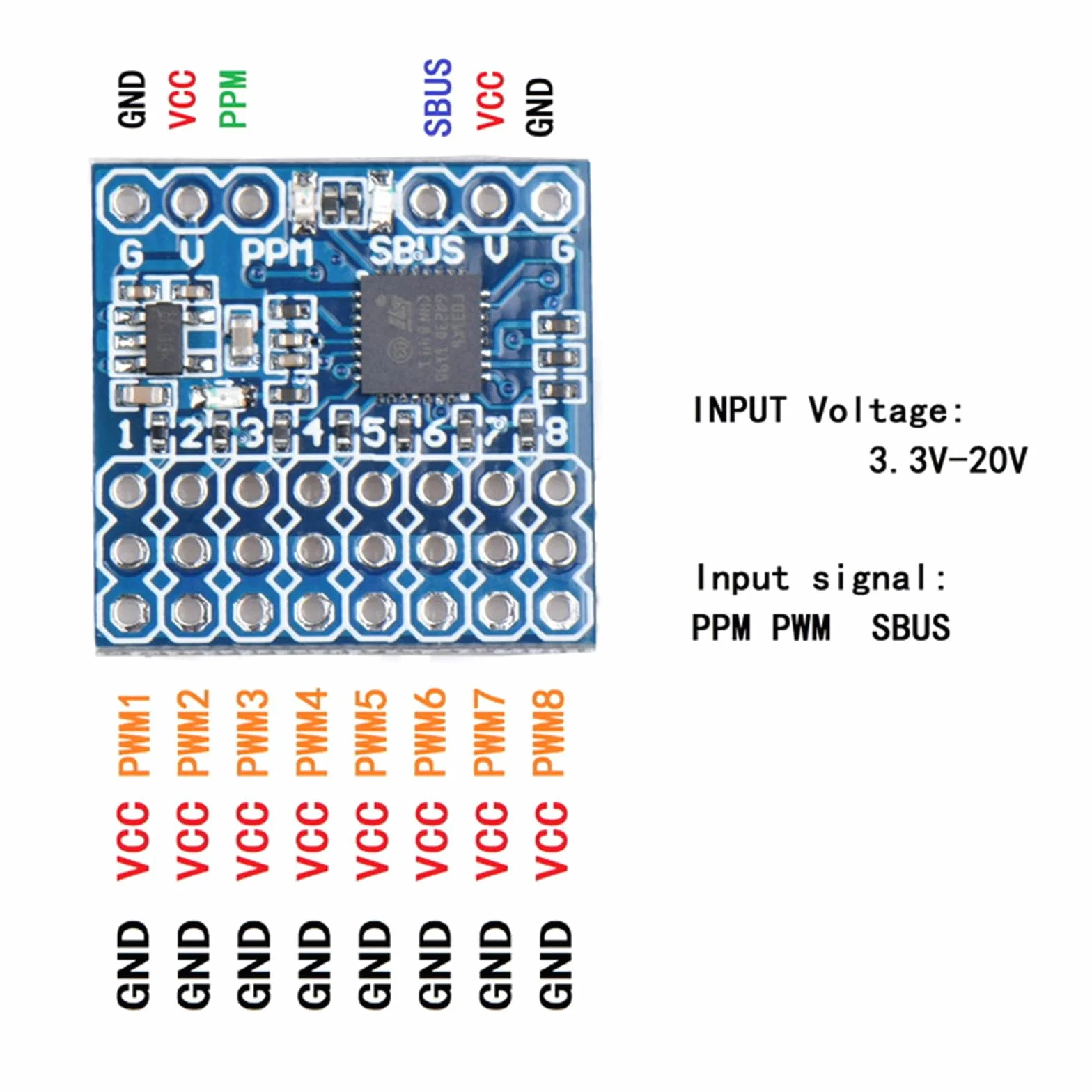 SBUS PPM PWM - Módulo de conversión mini adaptador receptor para descodificación serie SBUS/PPM para convertidores de drones