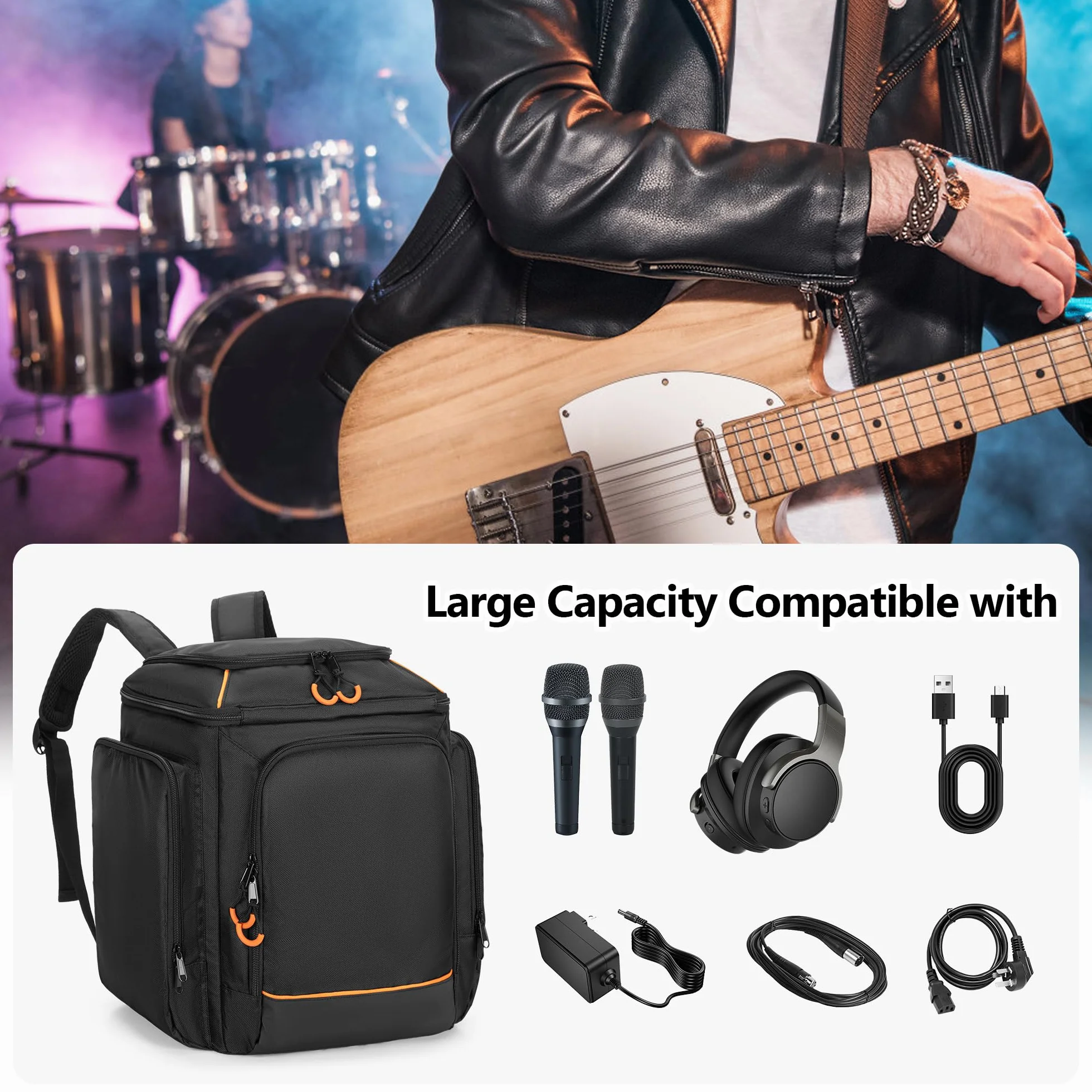 CURMIO Estuche de Transporte Compatible con Bose S1 Pro/S1 Pro+, Mochila para Altavoz Bluetooth Portátil, Bolso de Viaje para Sistema PA, Micrófono, Cargador, Cable, Negro