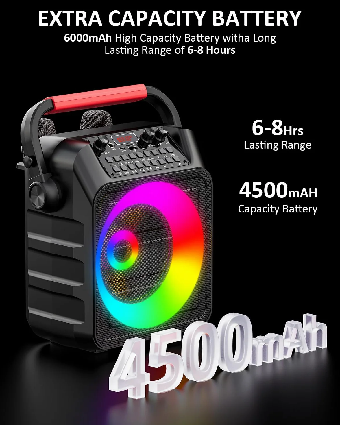 Máquina de Karaoke para adultoscon 2 micrófonos,Altavoz Profesional de Karaoke Bluetooth portátil con Luces LED,para Fiestas,Regalo,al Aire Libre,para TV,DJ.Sostener TF/USB/TWS/Mic/AUX