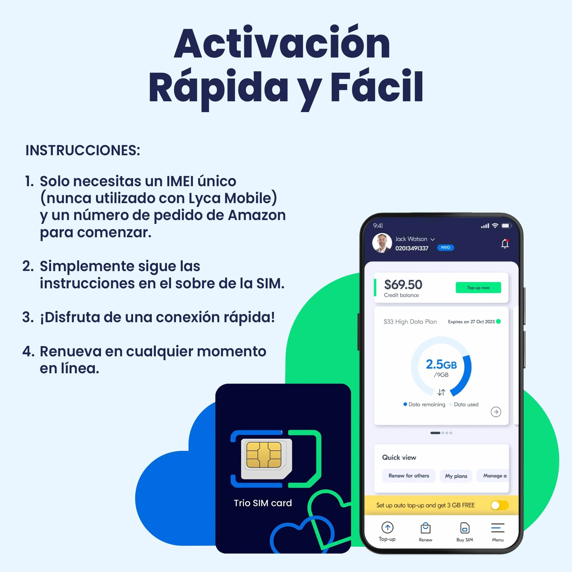 Lycamobile Tarjeta SIM Prepago 30 Días 5GB 4G LTE/5G Llamadas SMS Internacionales EE. UU.