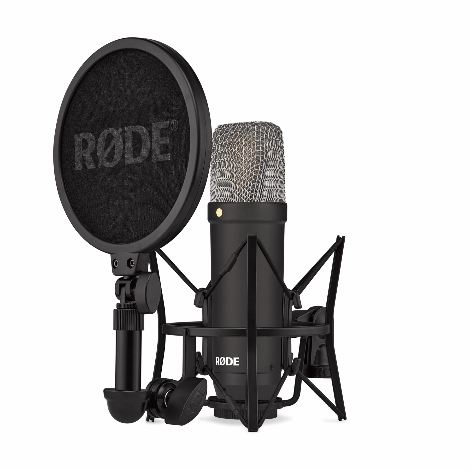 RØDE NT1 Signature Series micrófono de condensador de gran diafragma de la con soporte antivibraciones, filtro antipop y cable XLR para producción musical, grabación de voz y podcasting (Negro)