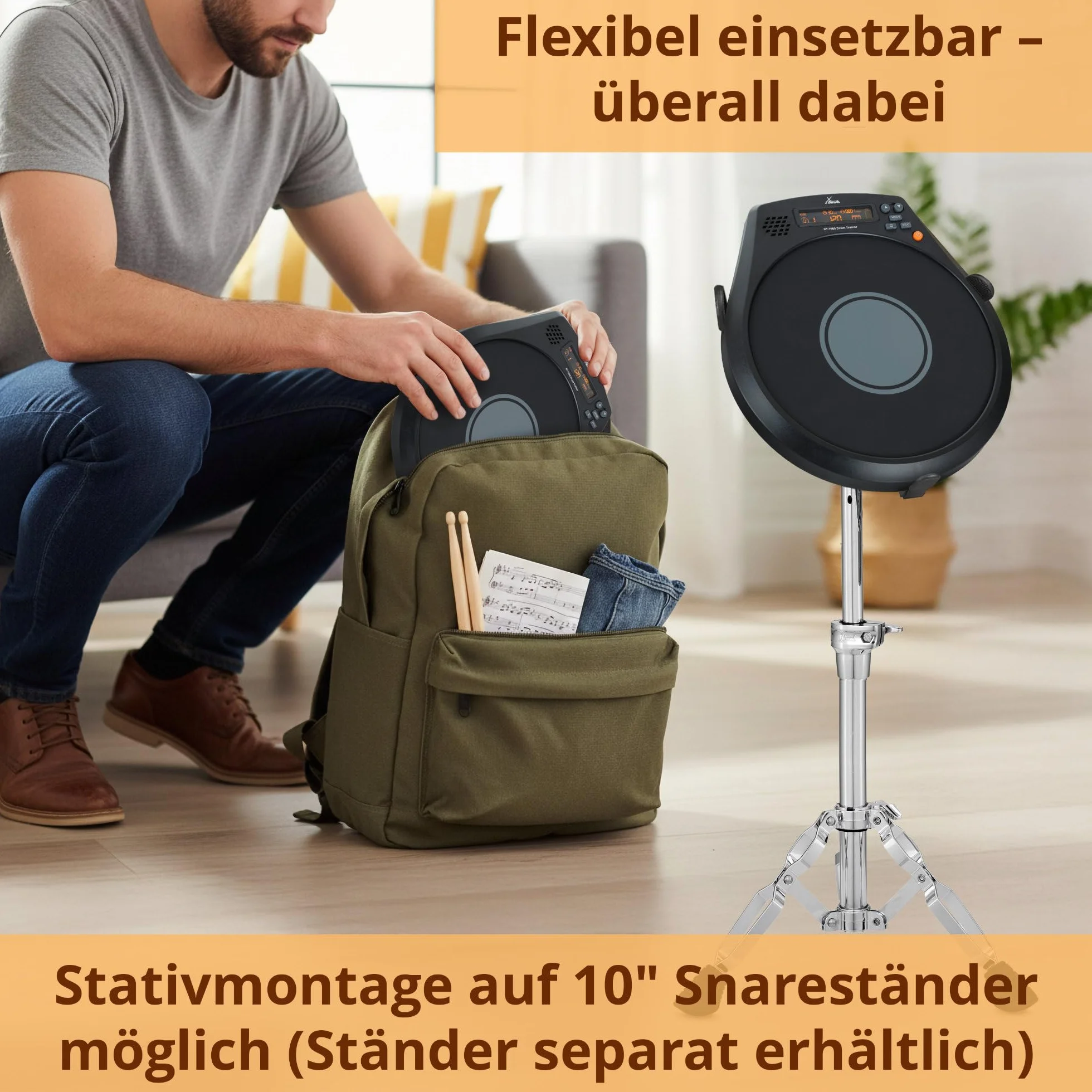 XDrum DT1000 Drum Trainer: 8 almohadillas de silicona, metrónomo, contador de golpes y visualización dinámica, batería de litio hasta 16 h, pad con entrada para auriculares, ideal casa y viaje
